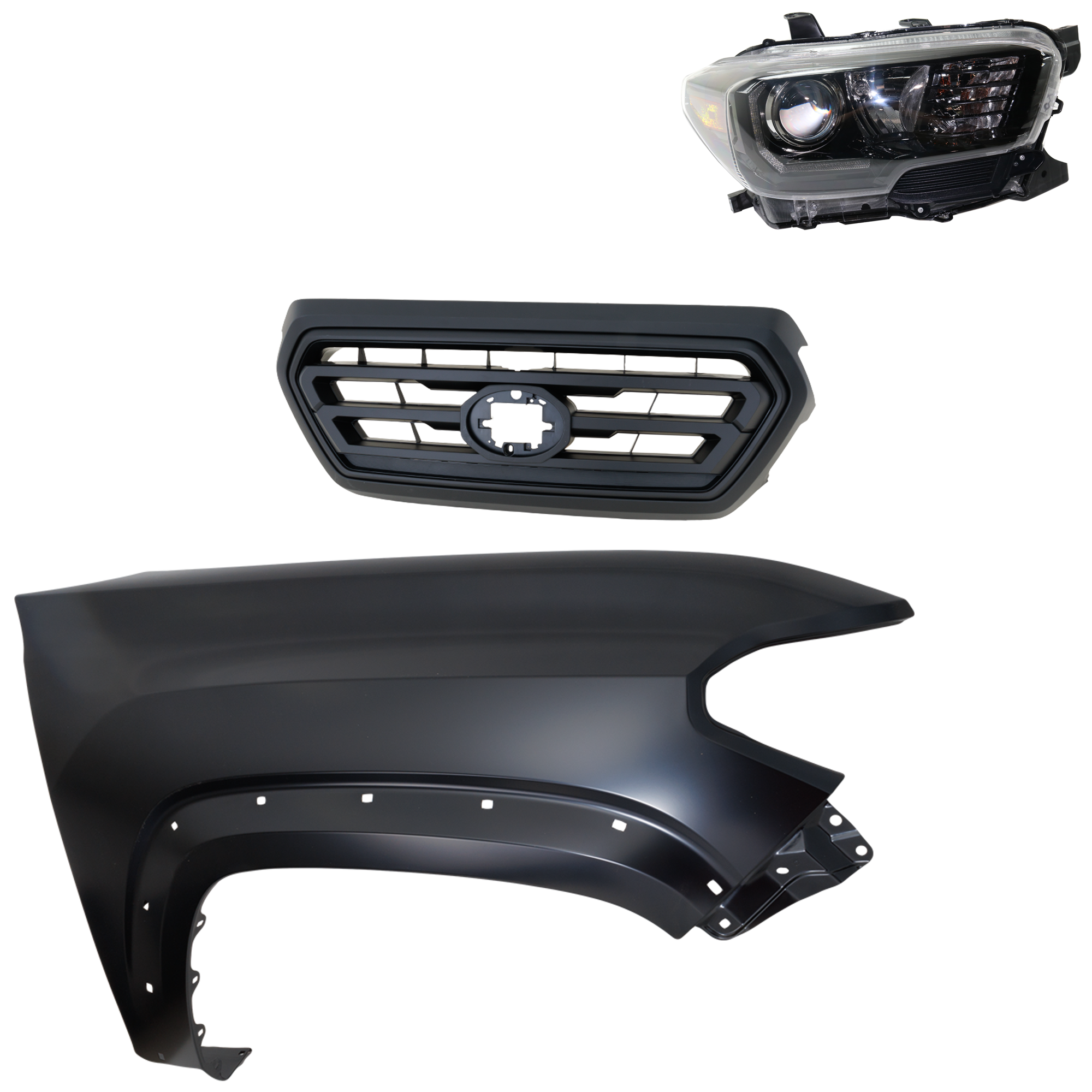 AM TACOMA 18-19 HEAD LAMP RH Assembly Halogen 3 pc Kit with Fender and Grille Assembly CAPA SKU KIT 031323-31201 Partslink TO1200478 TO1241262C TO2503254C OEM 5310104070C0-5310104070A0-5381