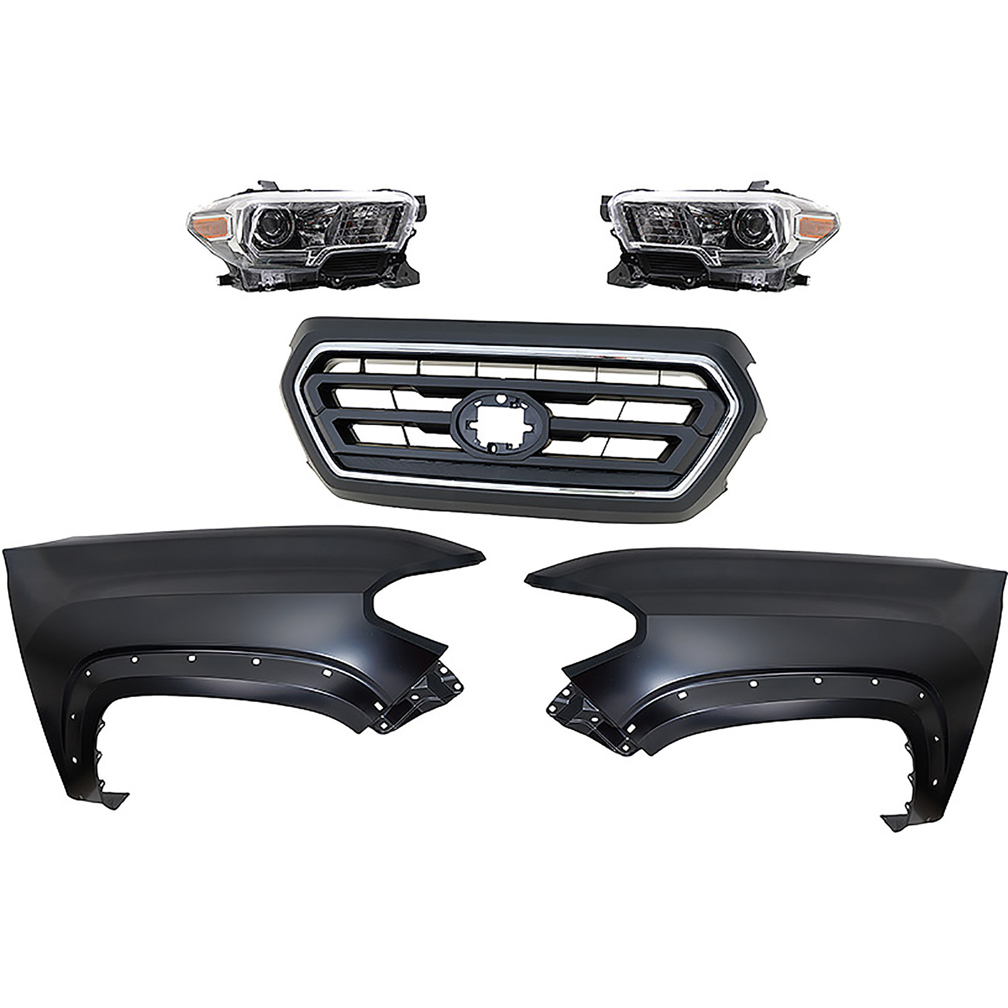 AM TACOMA 20-23 HEAD LAMP RH AND LH Assembly Halogen 5 pc Kit with Fender and Grille Assembly SKU KIT 031323-314 Partslink TO2502244 TO2503244 TO1241262 TO1240262 TO1200469 OEM 8111004270-8115004270-53811041