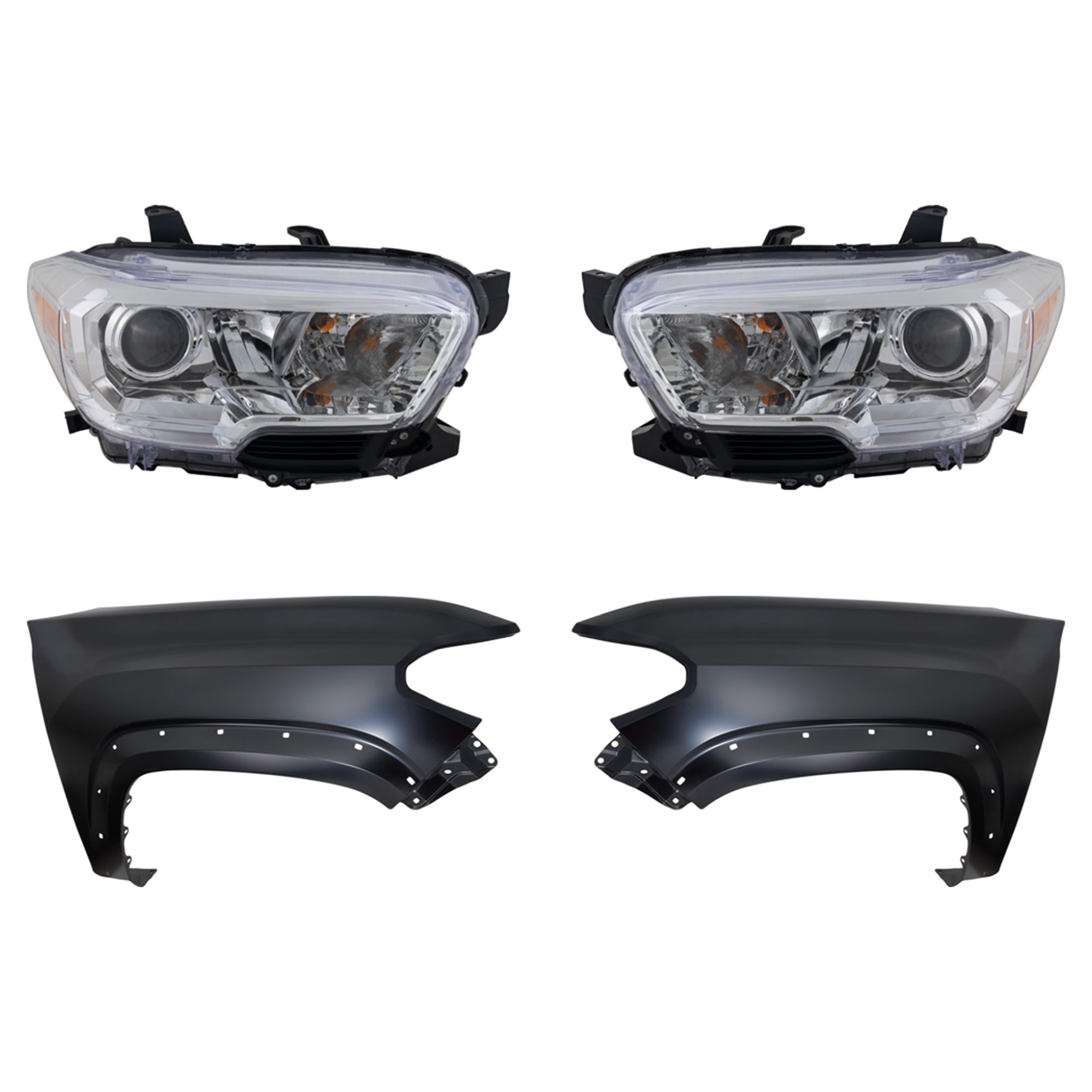 AM TACOMA 19-23 HEAD LAMP RH AND LH Assembly Halogen 4 pc Kit with Fender SKU KIT 031323-31503 Partslink TO2503284 TO2502284 TO1240262 TO1241262 OEM 8111004251-8115004251-53812041