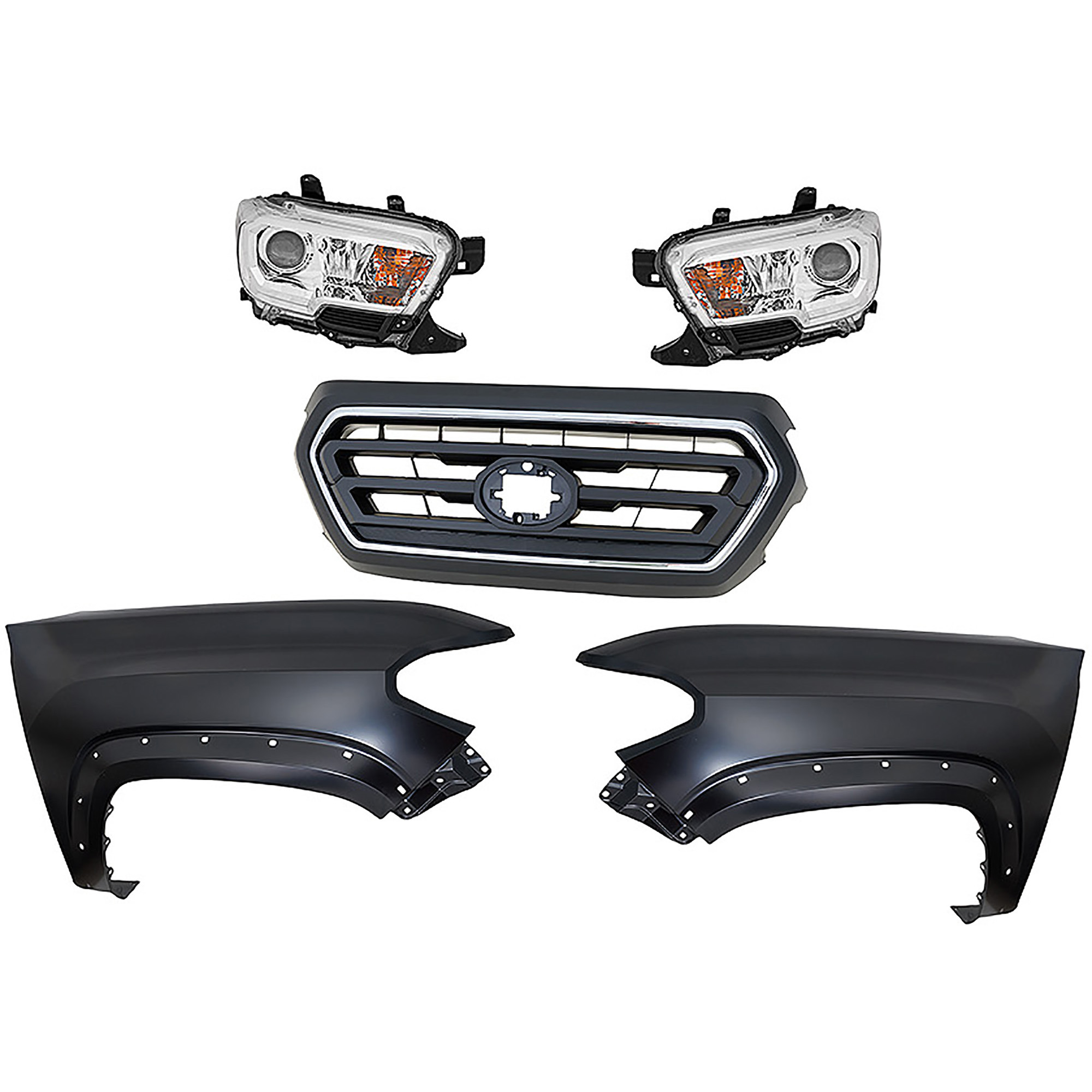 AM TACOMA 20-23 HEAD LAMP RH AND LH Assembly Halogen 5 pc Kit with Fender and Grille Assembly SKU KIT 031323-315 Partslink TO2502284 TO2503284 TO1241262 TO1240262 TO1200469 OEM 8111004251-8115004251-53811041