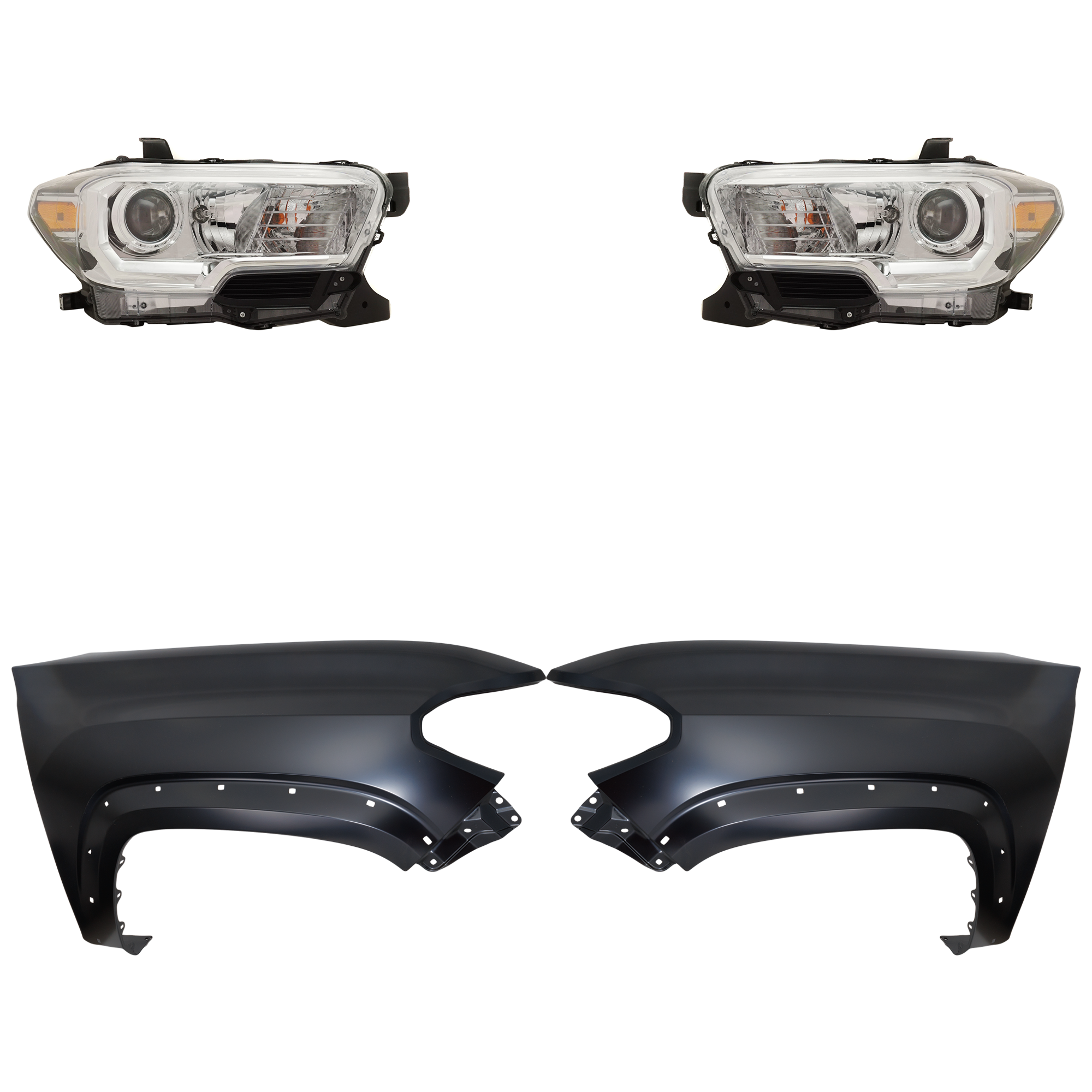 AM TACOMA 19-23 HEAD LAMP RH AND LH Assembly Halogen 4 pc Kit with Fender SKU KIT 031323-31603 Partslink TO2502276 TO2503276 TO1240262 TO1241262 OEM 8111004262-8115004262-53812041