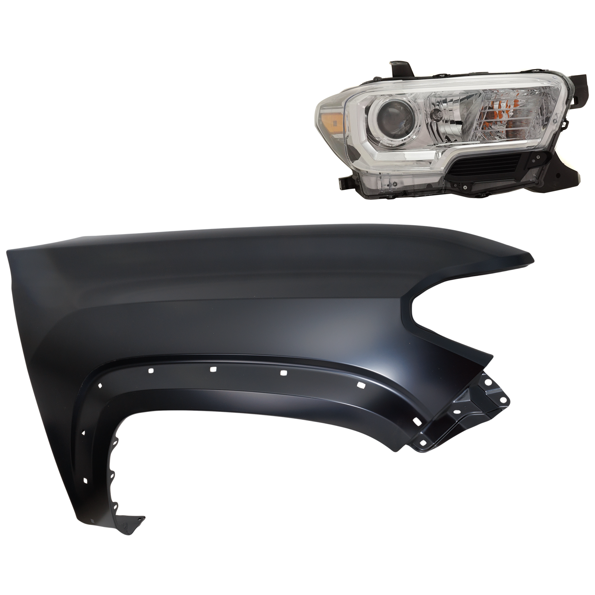 AM TACOMA 19-23 HEAD LAMP RH Assembly Halogen 2 pc Kit with Fender SKU KIT 031323-31604 Partslink TO2503276 TO1241262 OEM 8111004262-5381104120