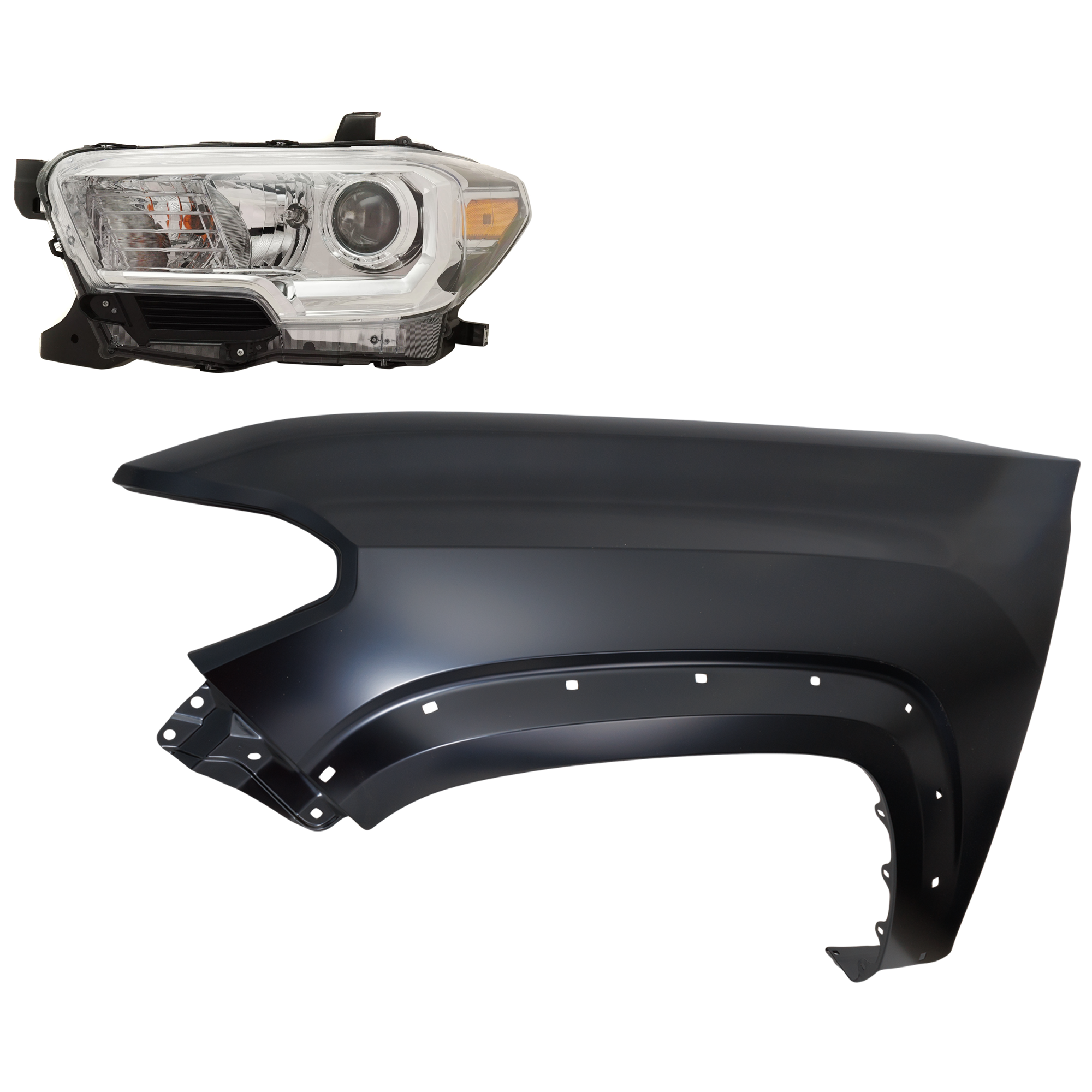 AM TACOMA 19-23 HEAD LAMP LH Assembly Halogen 2 pc Kit with Fender SKU KIT 031323-31605 Partslink TO2502276 TO1240262 OEM 8115004262-5381204120