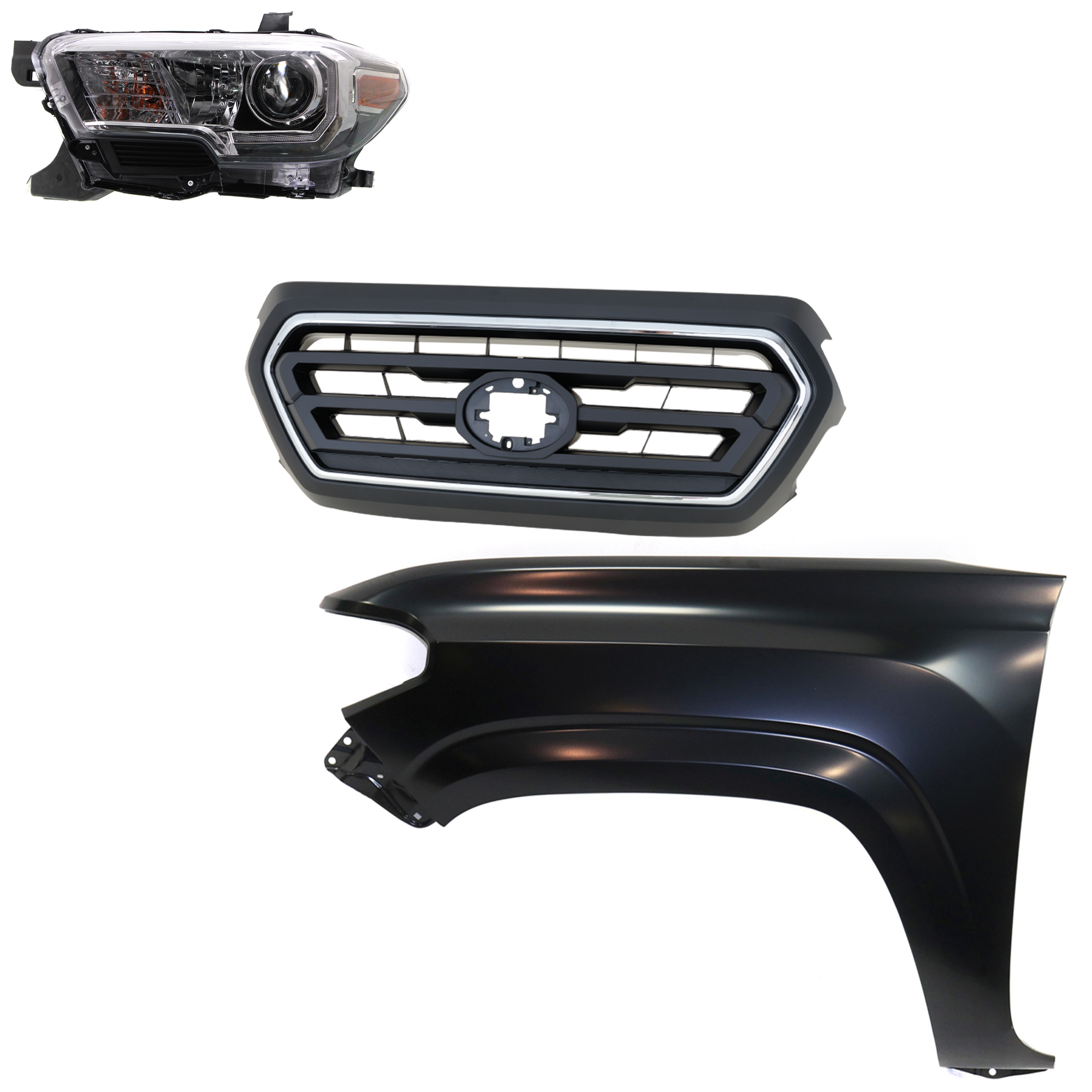 AM TACOMA 20-23 HEAD LAMP LH Assembly Halogen 3 pc Kit with Fender and Grille Assembly SKU KIT 031323-31702 Partslink TO2502244 TO1240261 TO1200469 OEM 8115004270-5381204110-53101040