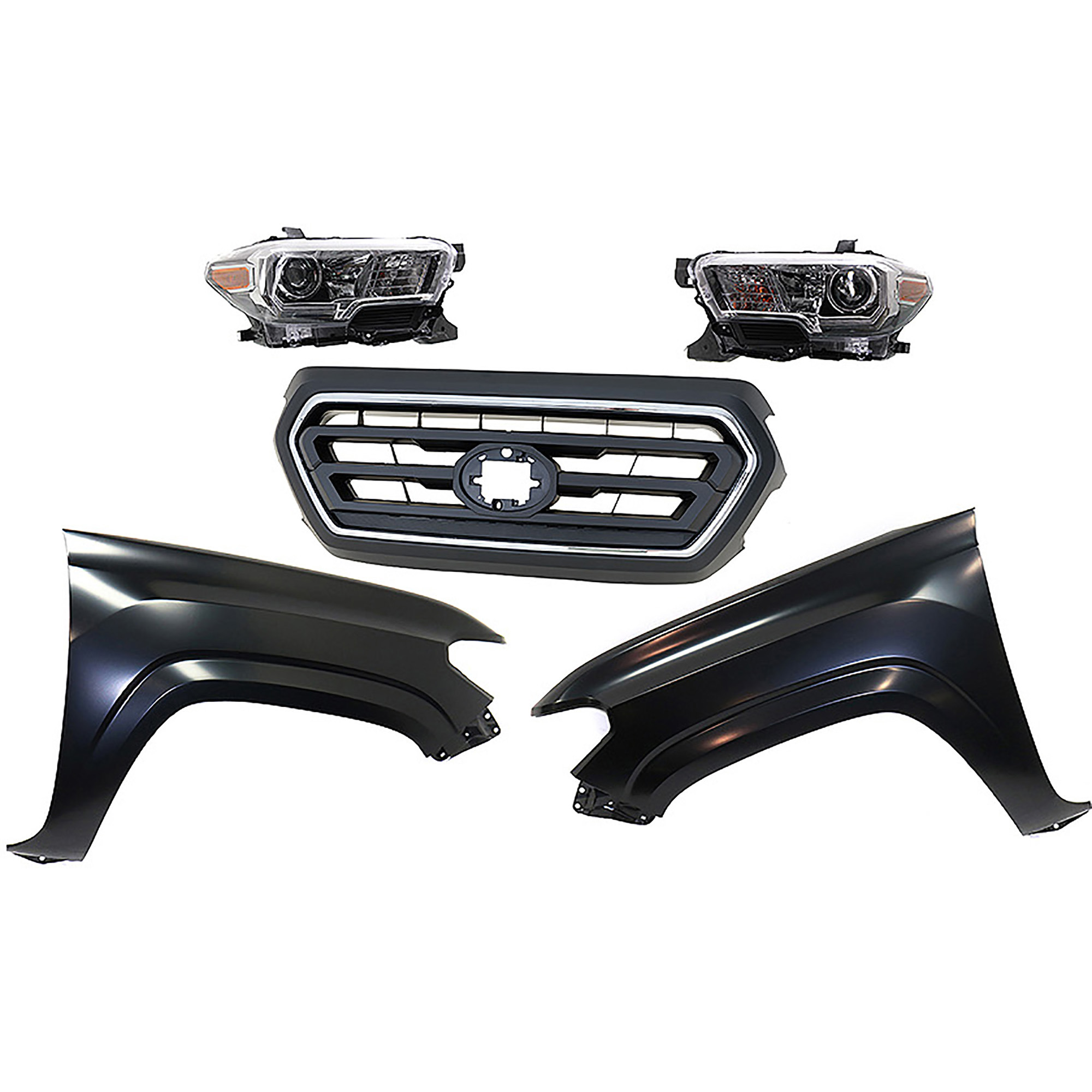 AM TACOMA 20-23 HEAD LAMP RH AND LH Assembly Halogen 5 pc Kit with Fenders and Grille Assembly SKU KIT 031323-317 Partslink TO2502244 TO2503244 TO1241261 TO1240261 TO1200469 OEM 8111004270-8115004270-53811041