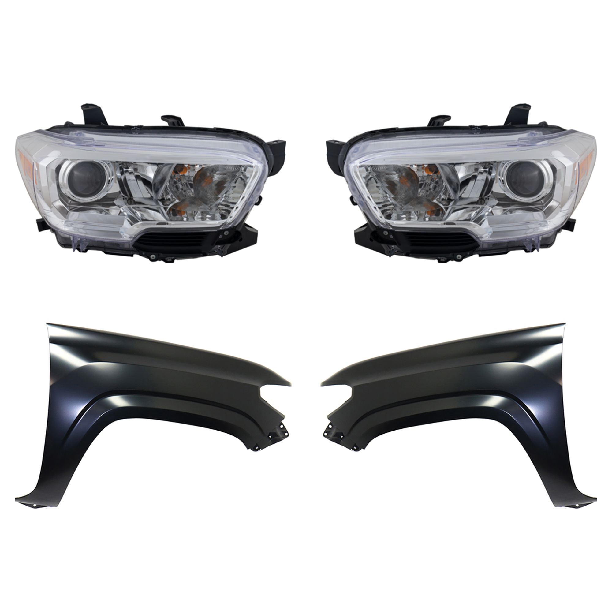 AM TACOMA 19-23 HEAD LAMP RH AND LH Assembly Halogen 4 pc Kit with Fenders SKU KIT 031323-31803 Partslink TO2503284 TO2502284 TO1240261 TO1241261 OEM 8111004251-8115004251-53812041
