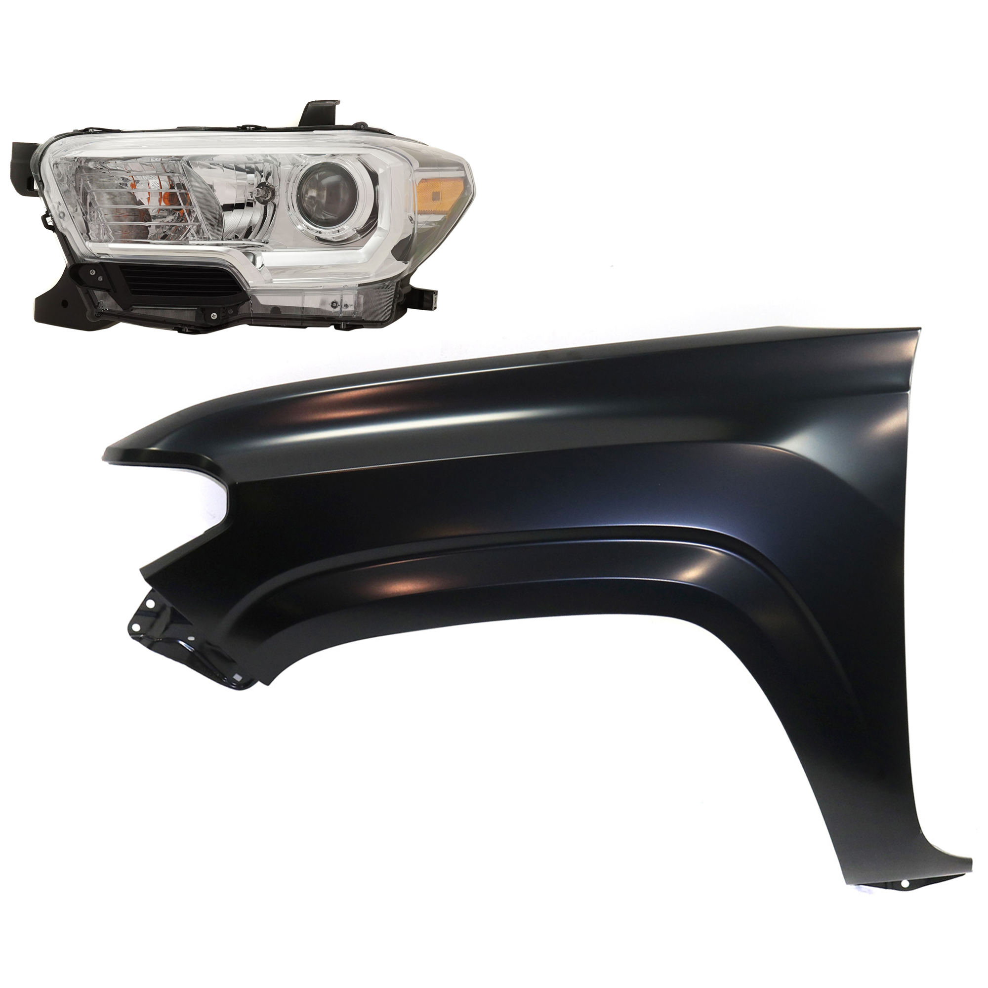 AM TACOMA 19-23 HEAD LAMP LH Assembly Halogen 2 pc Kit with Fender SKU KIT 031323-31905 Partslink TO2502276 TO1240261 OEM 8115004262-5381204110