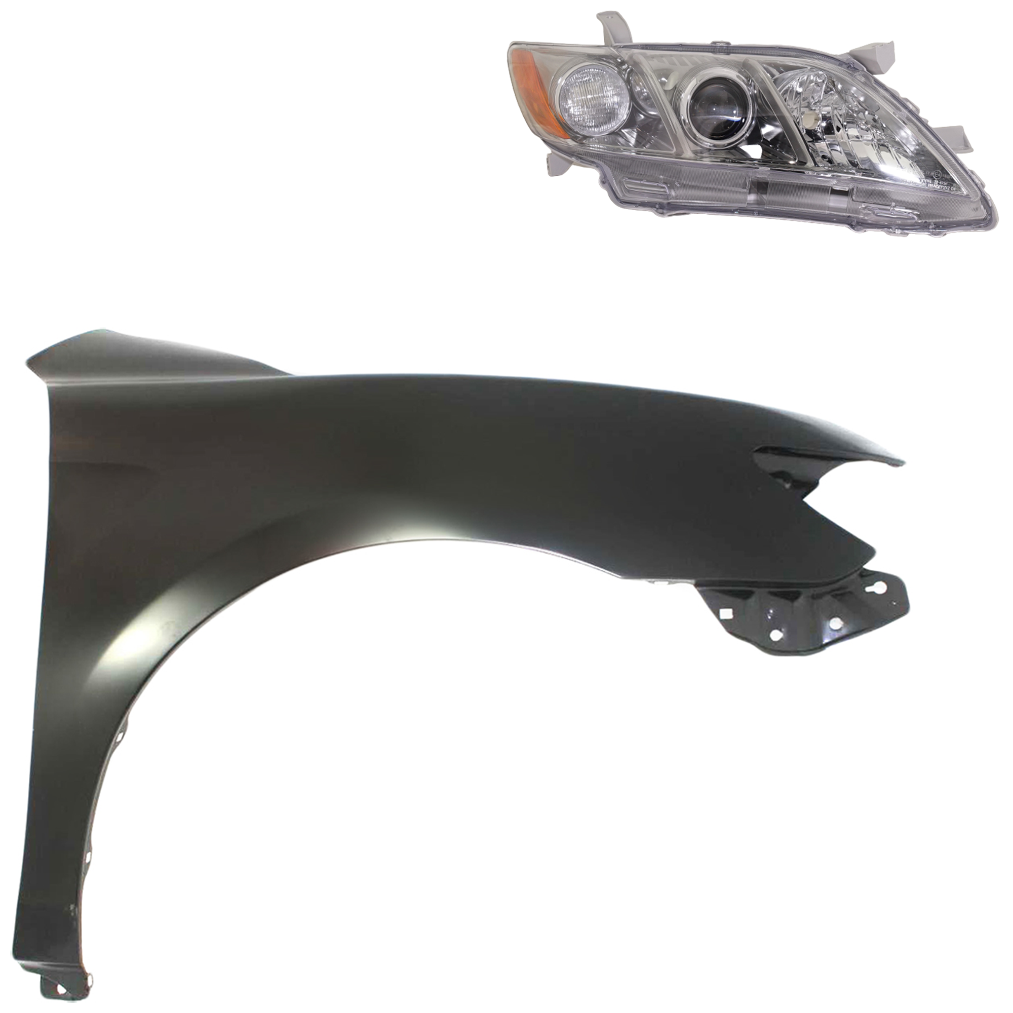 AM CAMRY 07-09 HEAD LAMP RH Lens and Housing Halogen 2 pc Kit with Fender CAPA SKU KIT 031323-3204 Partslink TO1241211C TO2519130C OEM 5380106110-8113006212