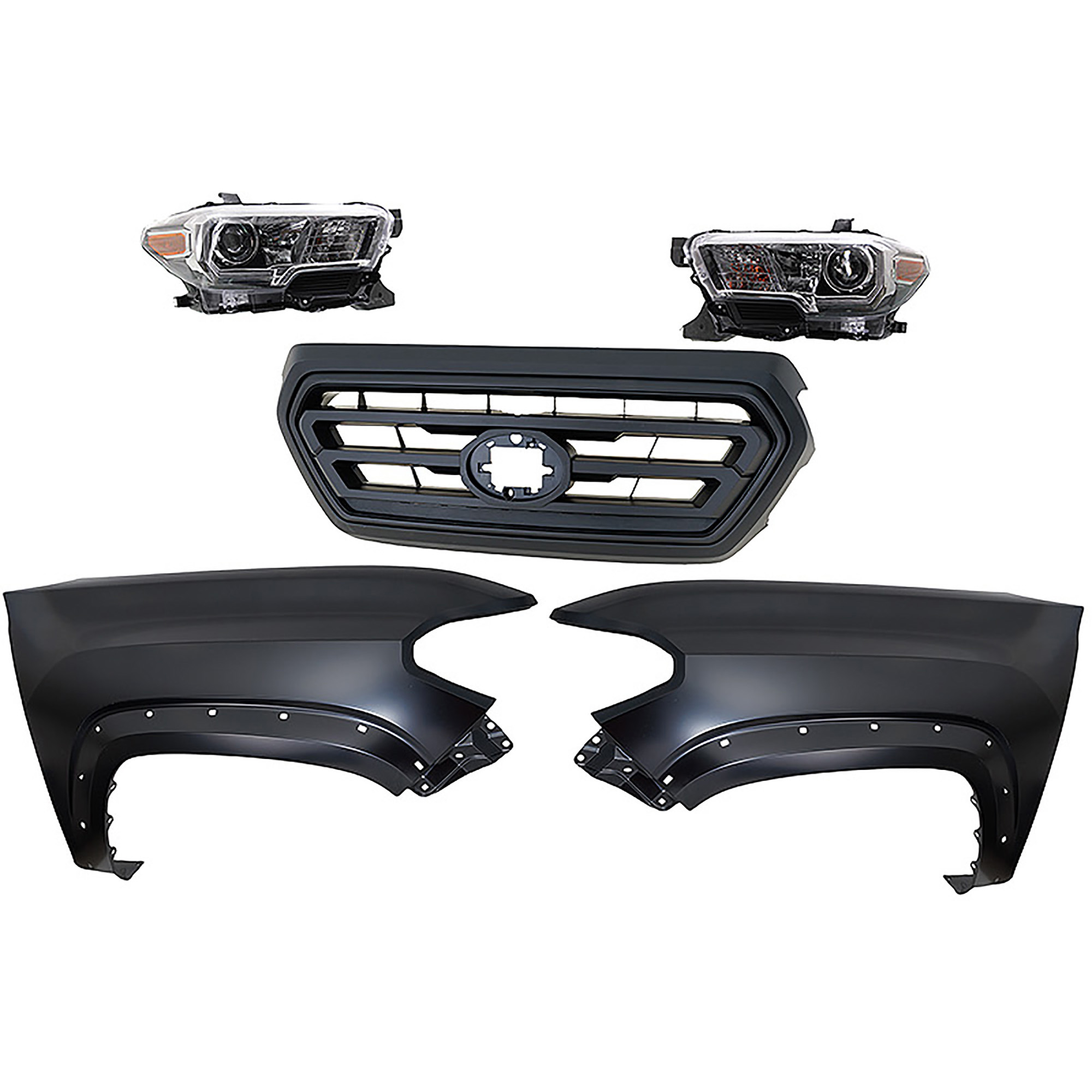 AM TACOMA 18-23 HEAD LAMP RH AND LH Assembly Halogen 5 pc Kit with Fender and Grille Assembly SKU KIT 031323-321 Partslink TO2502244 TO2503244 TO1241262 TO1240262 TO1200478 OEM 8111004270-8115004270-53811041
