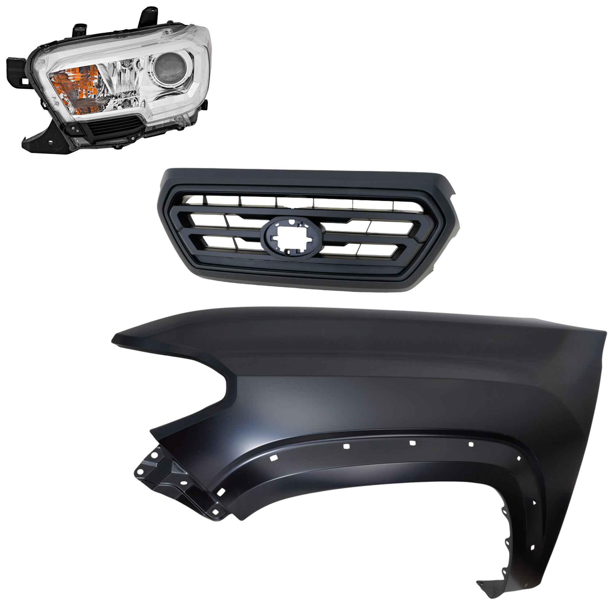 AM TACOMA 19-23 HEAD LAMP LH Assembly Halogen 3 pc Kit with Fender and Grille Assembly SKU KIT 031323-32202 Partslink TO2502284 TO1240262 TO1200478 OEM 8115004251-5381204120-53101040
