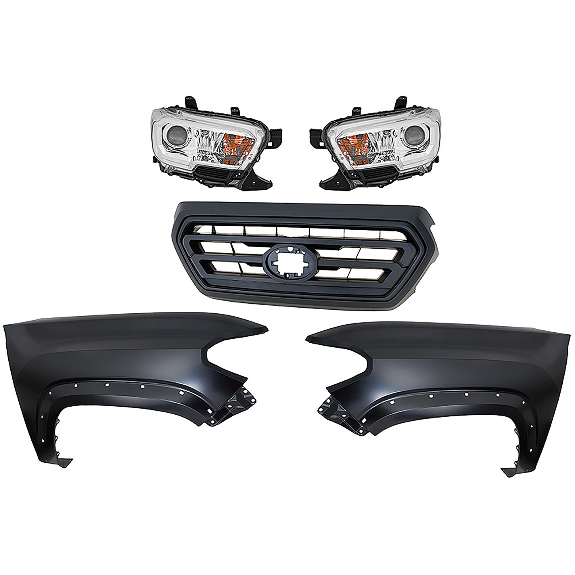 AM TACOMA 19-23 HEAD LAMP RH AND LH Assembly Halogen 5 pc Kit with Fender and Grille Assembly SKU KIT 031323-322 Partslink TO2502284 TO2503284 TO1241262 TO1240262 TO1200478 OEM 8111004251-8115004251-53811041