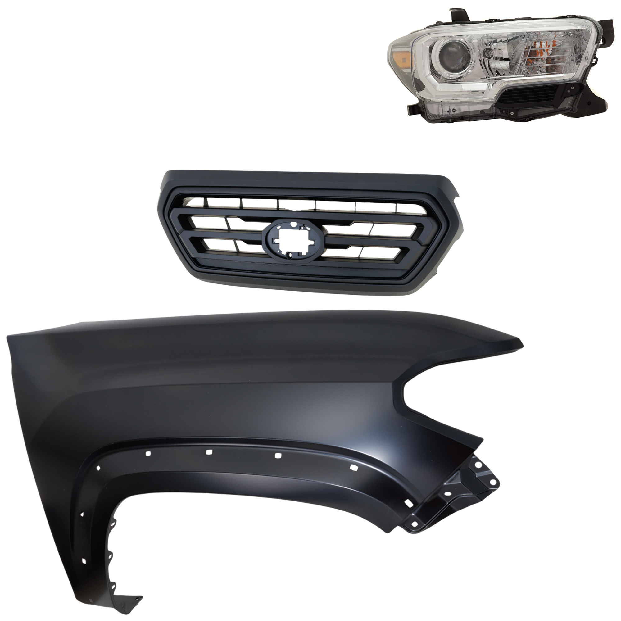 AM TACOMA 19-23 HEAD LAMP RH Assembly Halogen 3 pc Kit with Fender and Grille Assembly SKU KIT 031323-32301 Partslink TO2503276 TO1241262 TO1200478 OEM 8111004262-5381104120-53101040