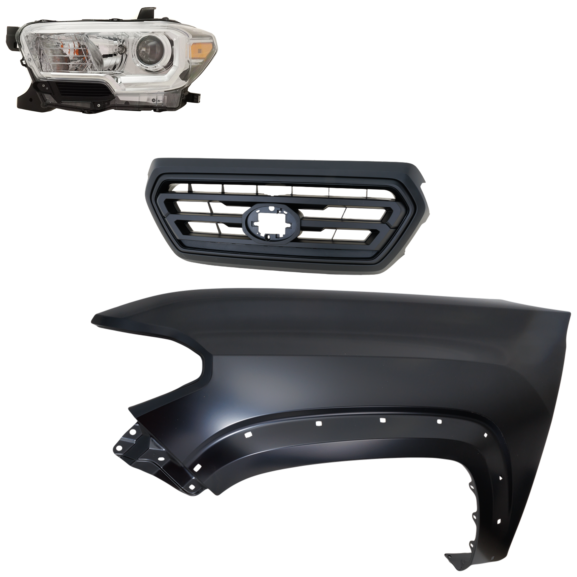 AM TACOMA 19-23 HEAD LAMP LH Assembly Halogen 3 pc Kit with Fender and Grille Assembly SKU KIT 031323-32302 Partslink TO2502276 TO1240262 TO1200478 OEM 8115004262-5381204120-53101040