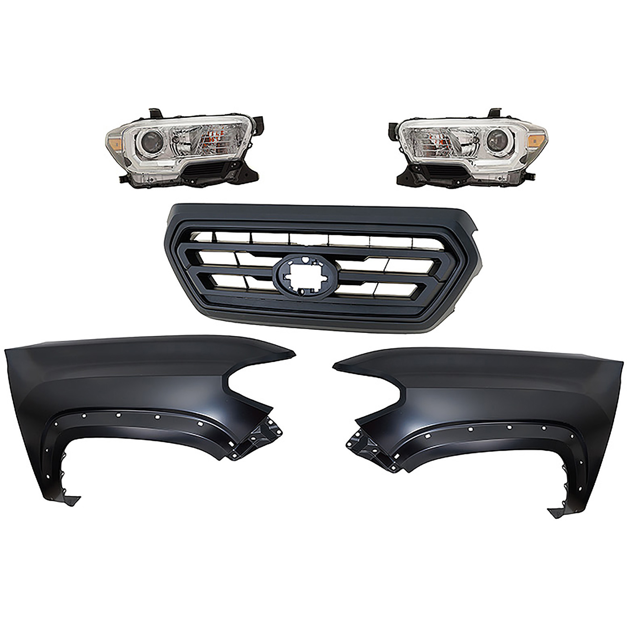 AM TACOMA 19-23 HEAD LAMP RH AND LH Assembly Halogen 5 pc Kit with Fender and Grille Assembly SKU KIT 031323-323 Partslink TO2502276 TO2503276 TO1241262 TO1240262 TO1200478 OEM 8111004262-8115004262-53811041