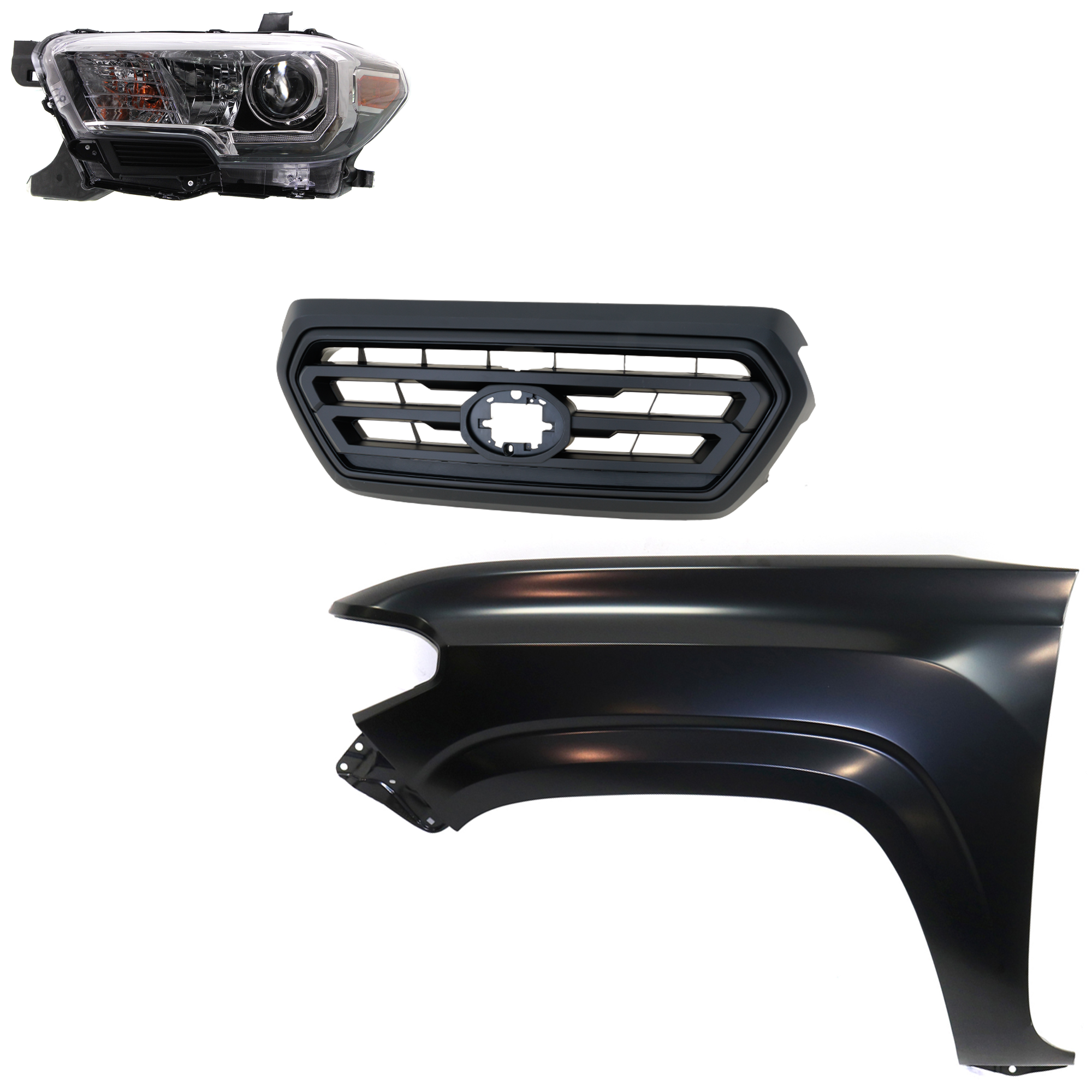 AM TACOMA 18-23 HEAD LAMP LH Assembly Halogen 3 pc Kit with Fender and Grille Assembly SKU KIT 031323-32402 Partslink TO2502244 TO1240261 TO1200478 OEM 8115004270-5381204110-53101040
