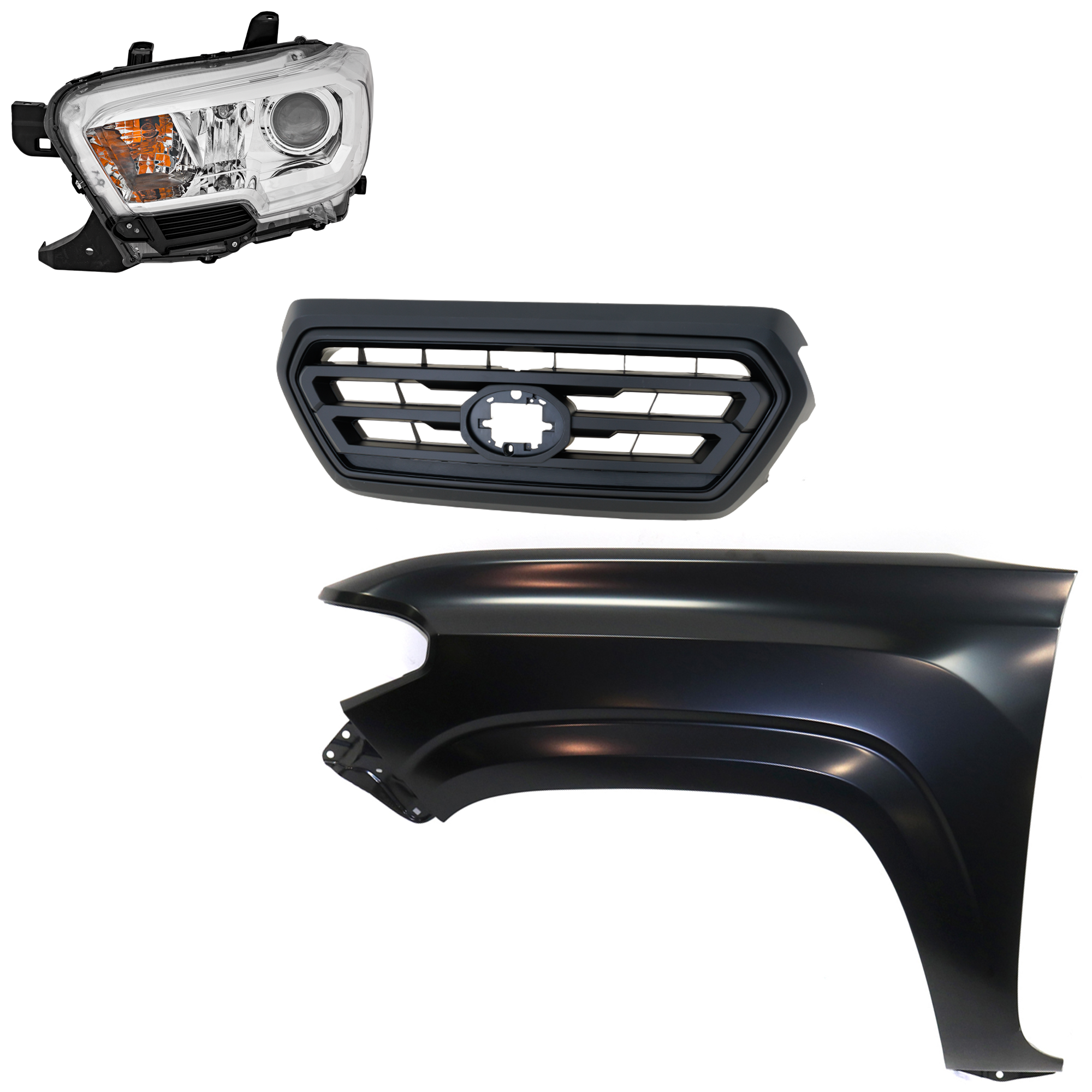 AM TACOMA 19-23 HEAD LAMP LH Assembly Halogen 3 pc Kit with Fender and Grille Assembly SKU KIT 031323-32502 Partslink TO2502284 TO1240261 TO1200478 OEM 8115004251-5381204110-53101040