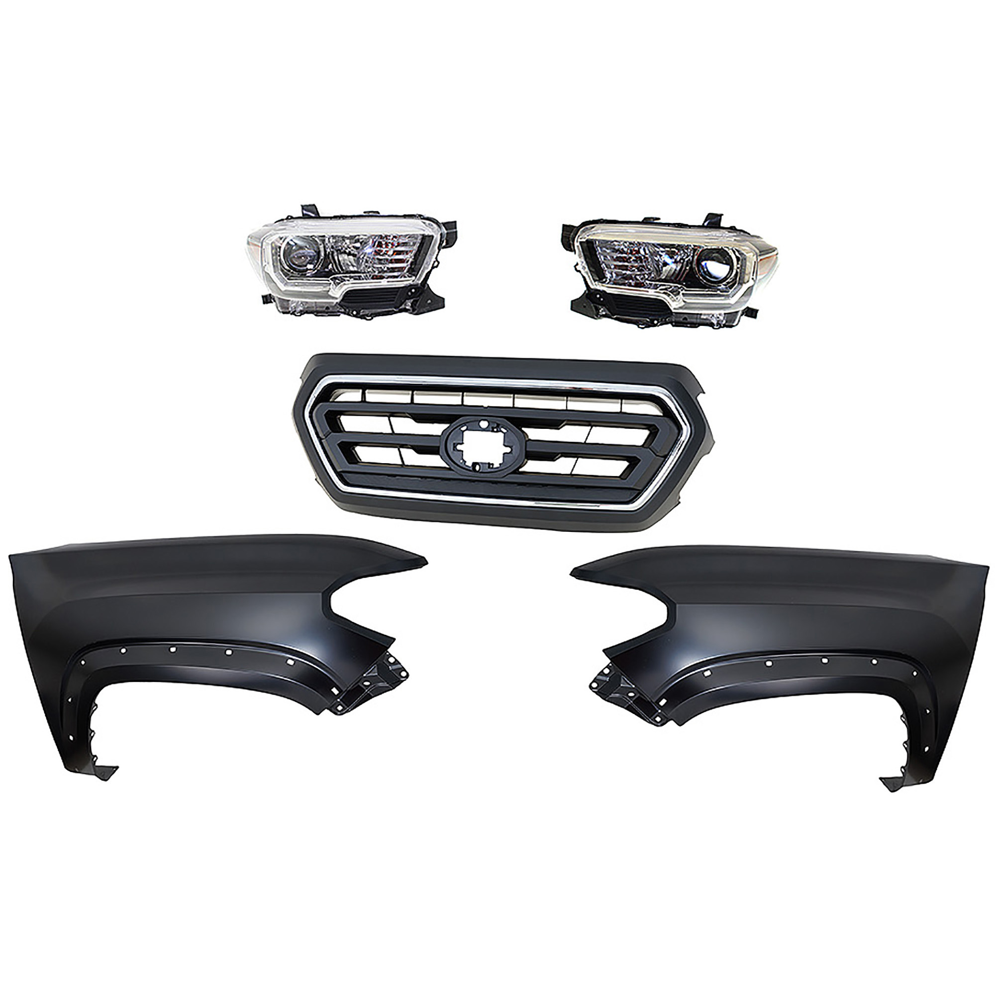 AM TACOMA 20-23 HEAD LAMP RH AND LH Assembly Halogen 5 pc Kit with Fender and Grille Assembly CAPA SKU KIT 031323-327 Partslink TO1200469 TO1240262C TO1241262C TO2502244C TO2503244C OEM 5310104080C0-5310104080A0-5381