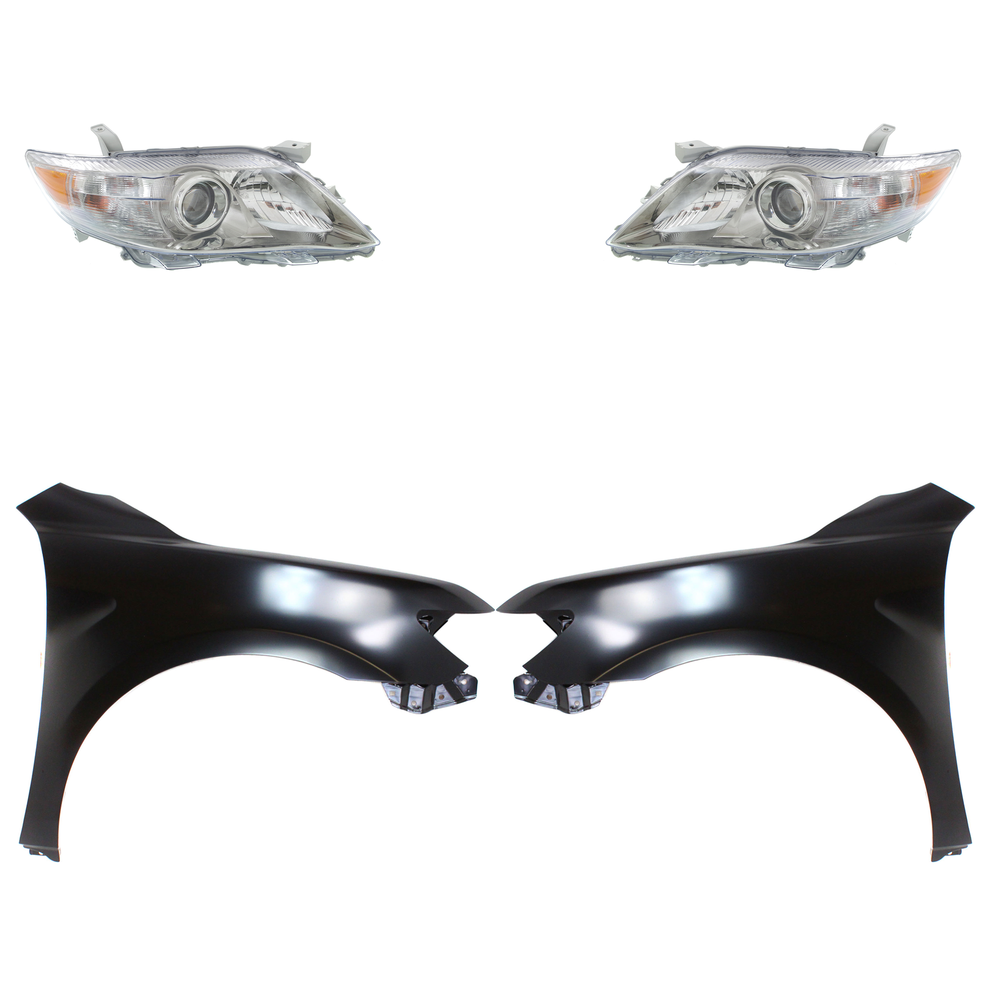 AM CAMRY 10-11 HEAD LAMP RH AND LH Assembly Halogen 4 pc Kit with Fenders SKU KIT 031323-3303 Partslink TO2502193 TO2503193 TO1240211 TO1241211 OEM 8111006510-8115006510-53802061