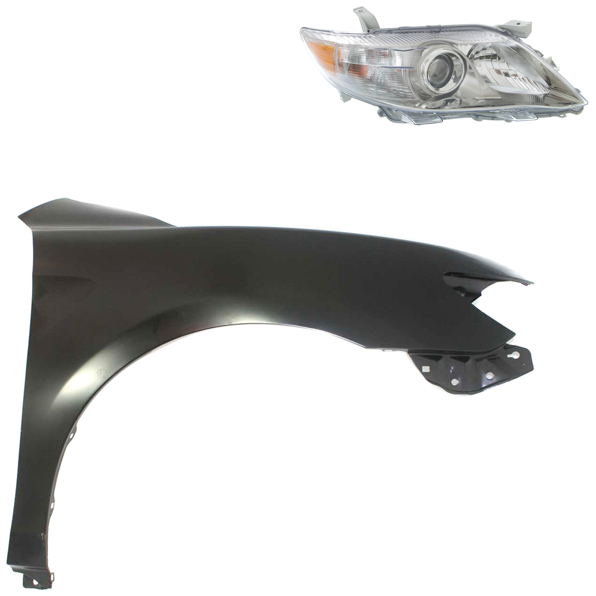 AM CAMRY 10-11 HEAD LAMP RH Assembly Halogen 2 pc Kit with Fender SKU KIT 031323-3304 Partslink TO2503193 TO1241211 OEM 8111006510-5380106110