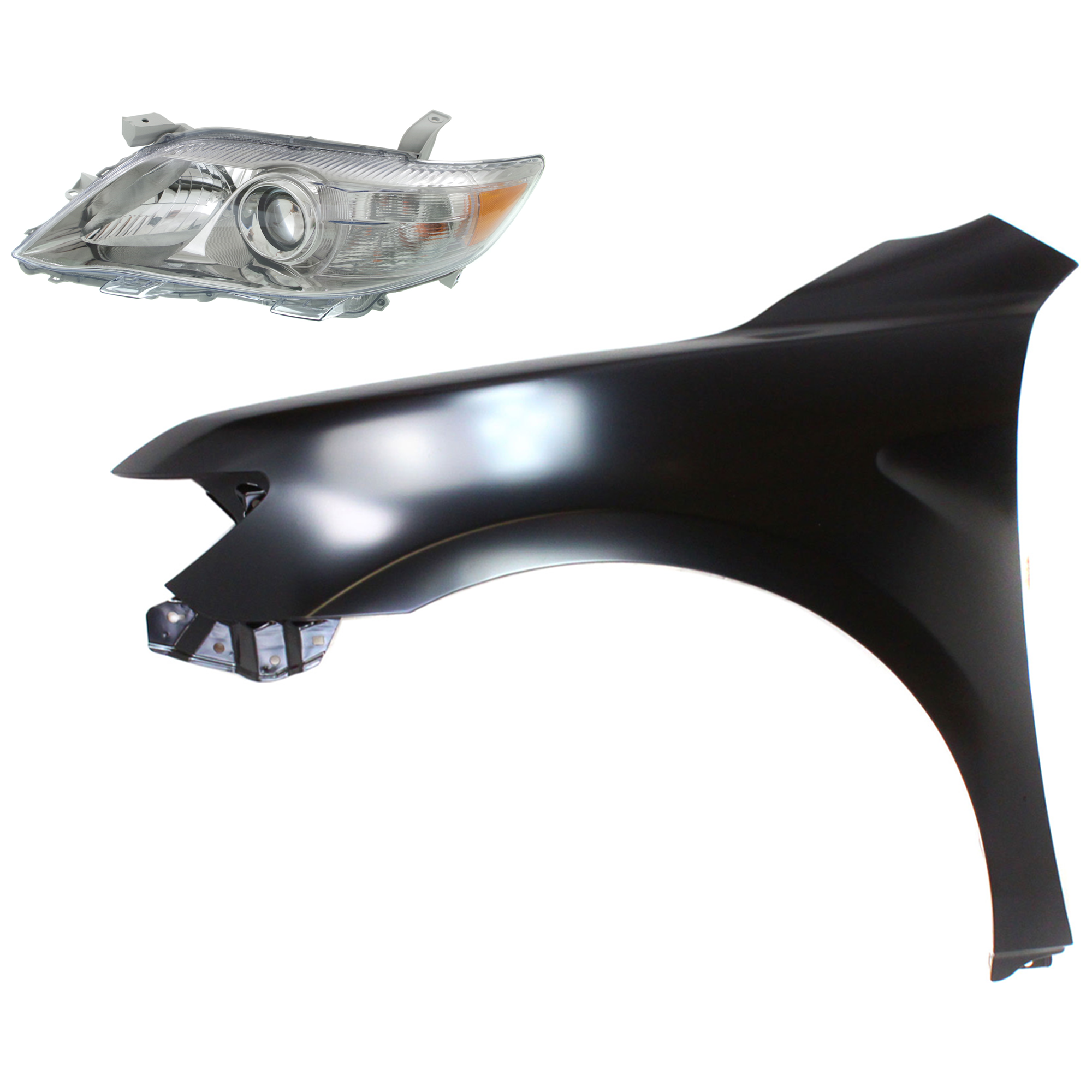 AM CAMRY 10-11 HEAD LAMP LH Assembly Halogen 2 pc Kit with Fender SKU KIT 031323-3305 Partslink TO2502193 TO1240211 OEM 8115006510-5380206120