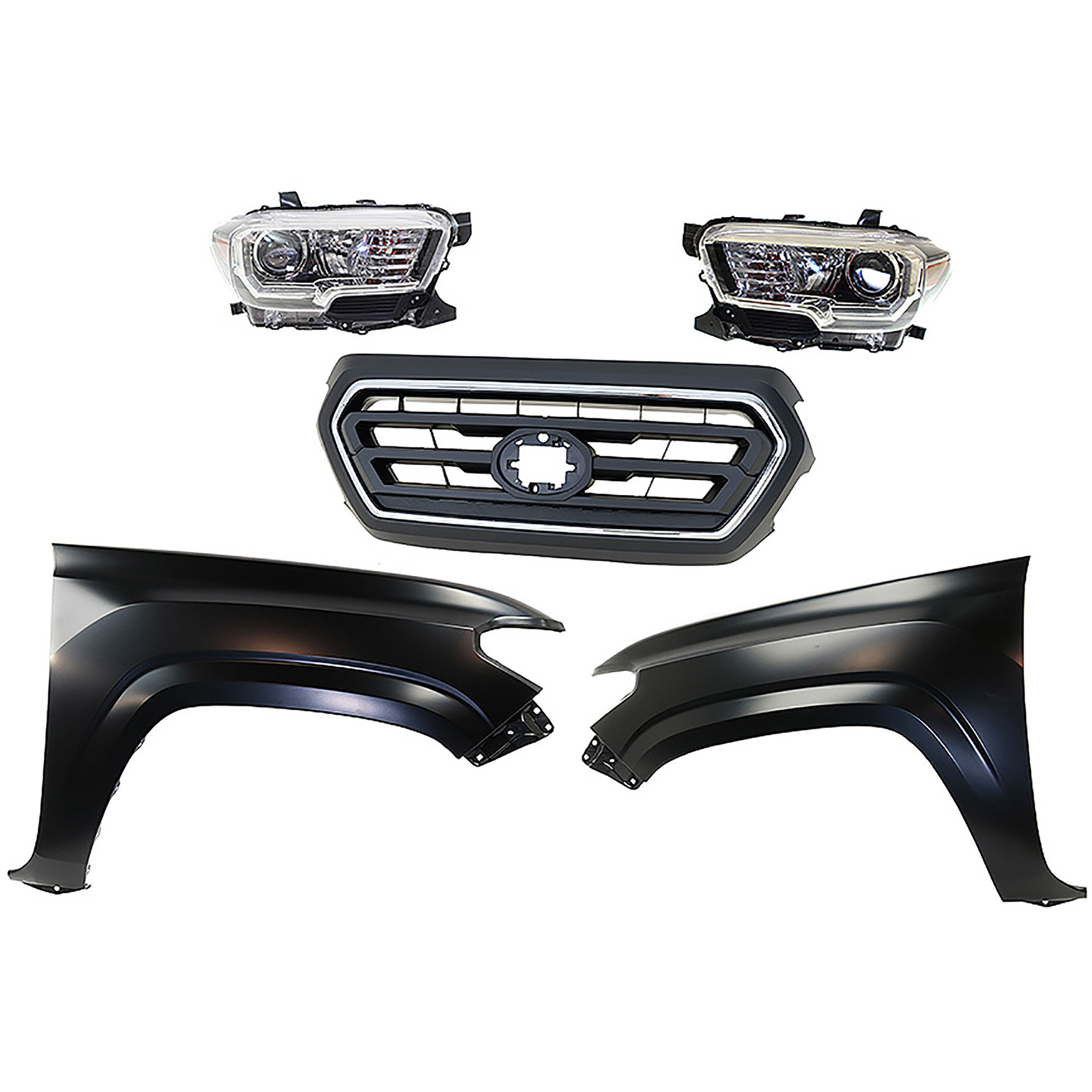 AM TACOMA 20-23 HEAD LAMP RH AND LH Assembly Halogen 5 pc Kit with Fenders and Grille Assembly CAPA SKU KIT 031323-331 Partslink TO1200469 TO1240261C TO1241261C TO2502244C TO2503244C OEM 5310104080C0-5310104080A0-5381