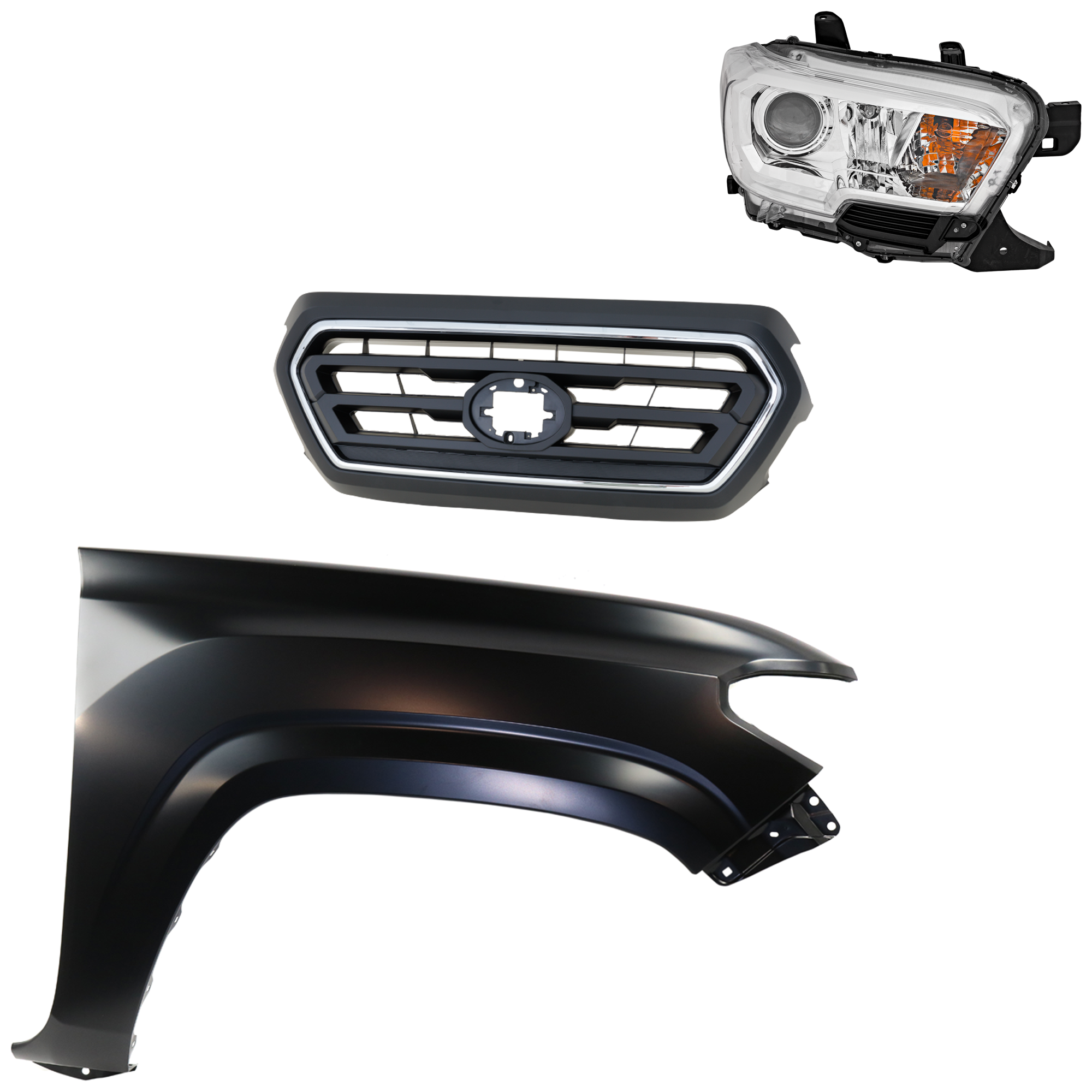 AM TACOMA 20-23 GRILLE 3 pc Kit with Fender and Headlight SKU KIT 031323-33201 Partslink TO1200469 TO1241261C TO2503284C OEM 5310104080C0-5310104080A0-5381