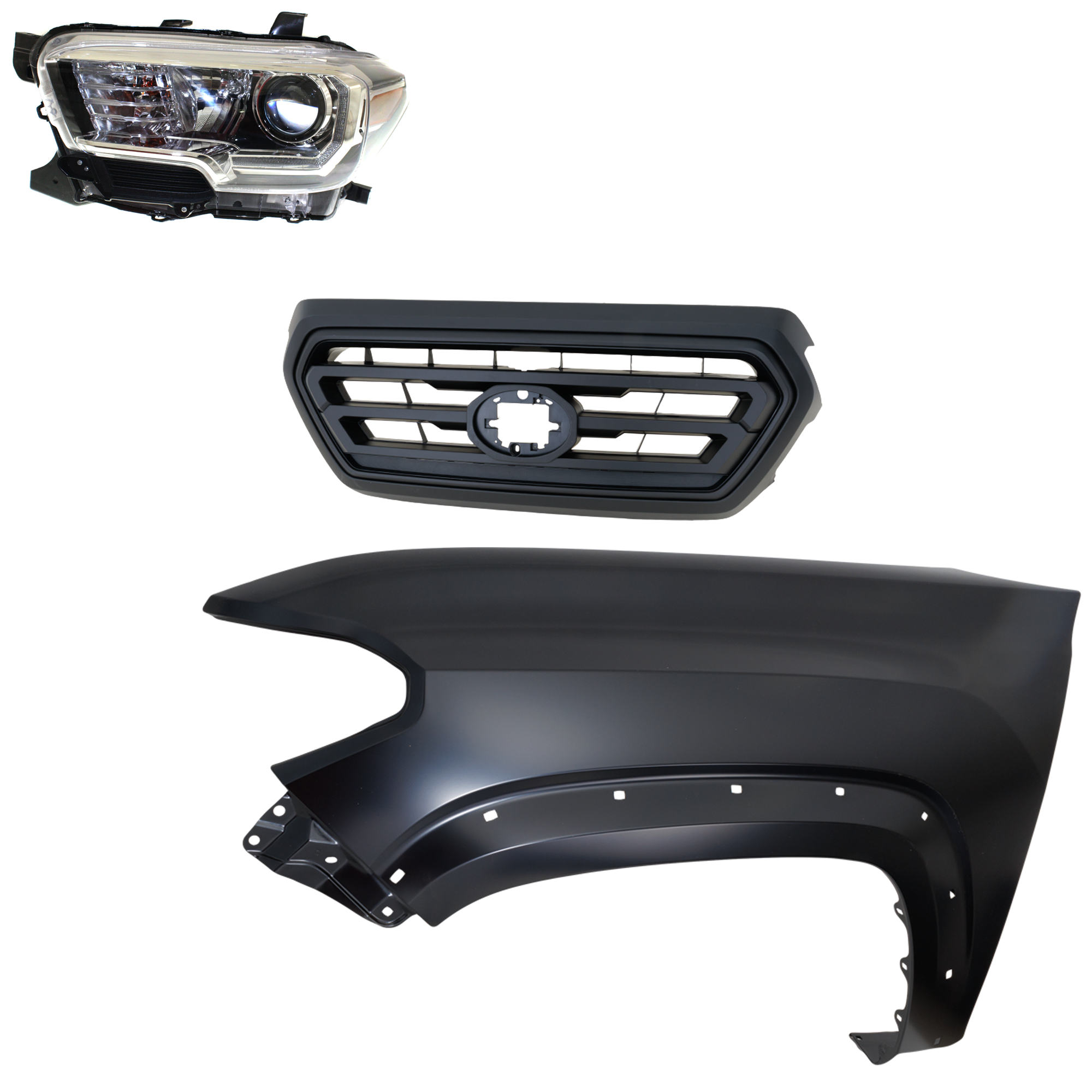 AM TACOMA 18-23 HEAD LAMP LH Assembly Halogen 3 pc Kit with Fender and Grille Assembly CAPA SKU KIT 031323-33402 Partslink TO1200478 TO1240262C TO2502244C OEM 5310104070C0-5310104070A0-5381