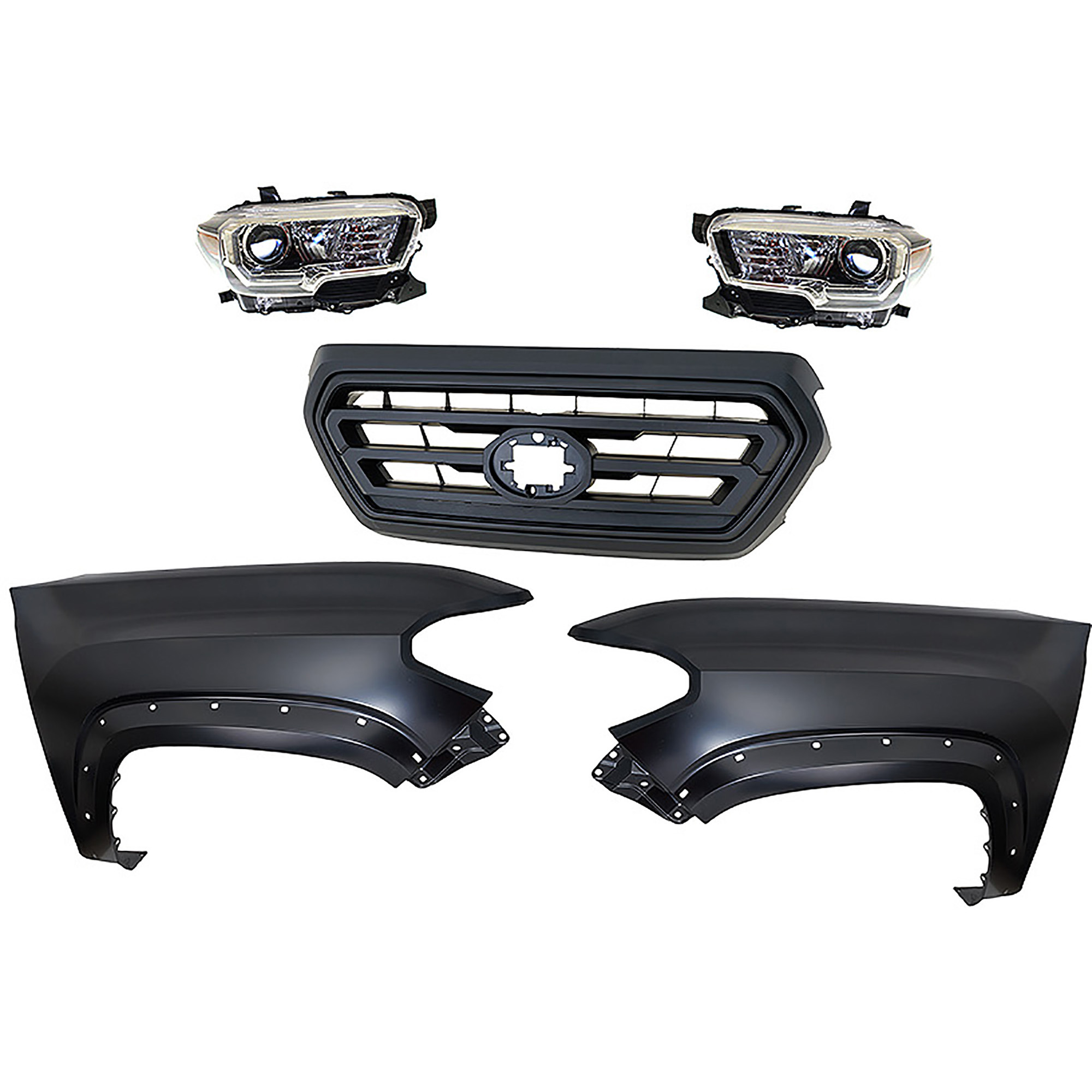 AM TACOMA 18-23 HEAD LAMP RH AND LH Assembly Halogen 5 pc Kit with Fender and Grille Assembly CAPA SKU KIT 031323-334 Partslink TO1200478 TO1240262C TO1241262C TO2502244C TO2503244C OEM 5310104070C0-5310104070A0-5381