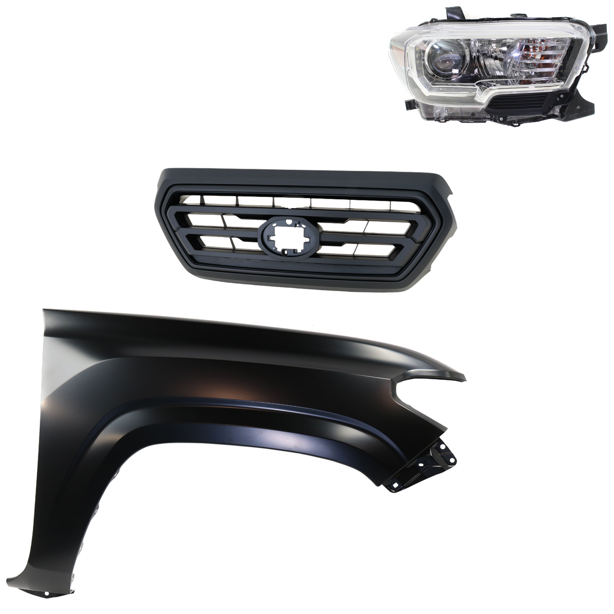 AM TACOMA 18-23 HEAD LAMP RH Assembly Halogen 3 pc Kit with Fender and Grille Assembly CAPA SKU KIT 031323-33801 Partslink TO1200478 TO1241261C TO2503244C OEM 5310104070C0-5310104070A0-5381