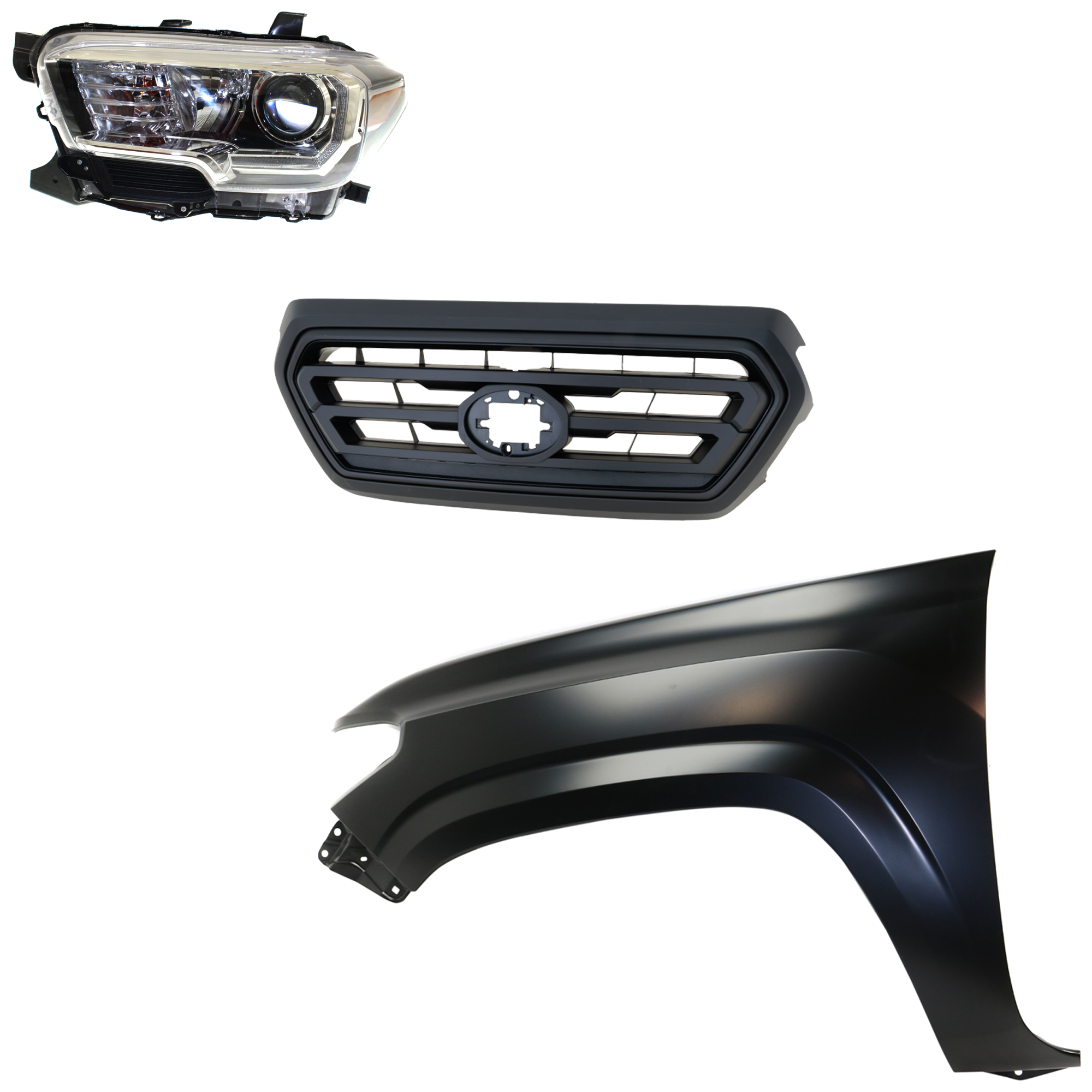 AM TACOMA 18-23 HEAD LAMP LH Assembly Halogen 3 pc Kit with Fender and Grille Assembly CAPA SKU KIT 031323-33802 Partslink TO1200478 TO1240261C TO2502244C OEM 5310104070C0-5310104070A0-5381