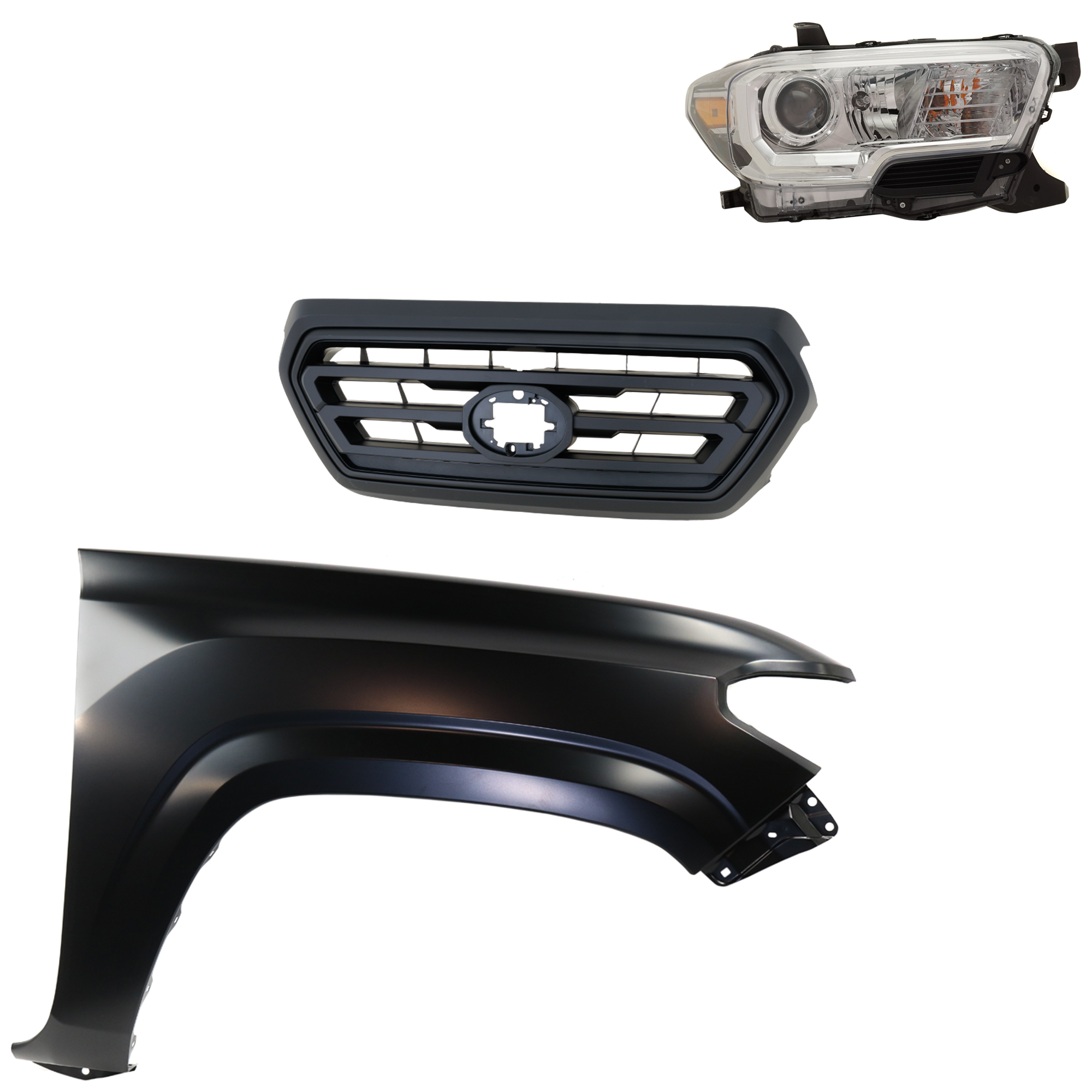 AM TACOMA 19-23 GRILLE 3 pc Kit with Fender and Headlight SKU KIT 031323-34001 Partslink TO1200478 TO1241261C TO2503276C OEM 5310104070C0-5310104070A0-5381