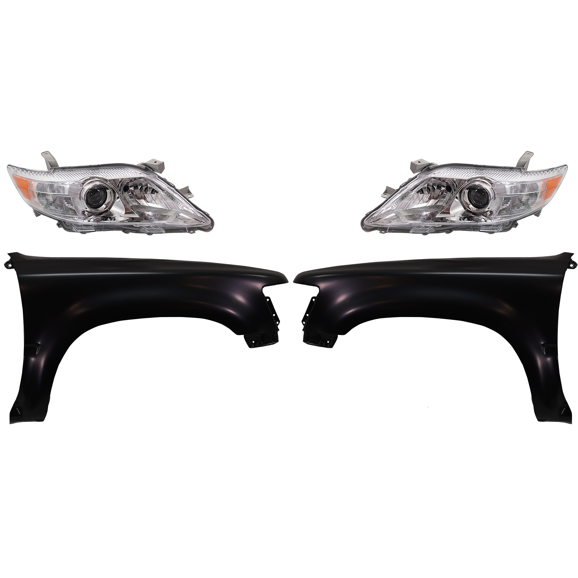 AM CAMRY 10-11 HEAD LAMP RH AND LH Lens and Housing Halogen 4 pc Kit with Fenders SKU KIT 031323-3403 Partslink TO2519125 TO2518125 TO1240211 TO1241211 OEM 8113033700-8117033700-53802061