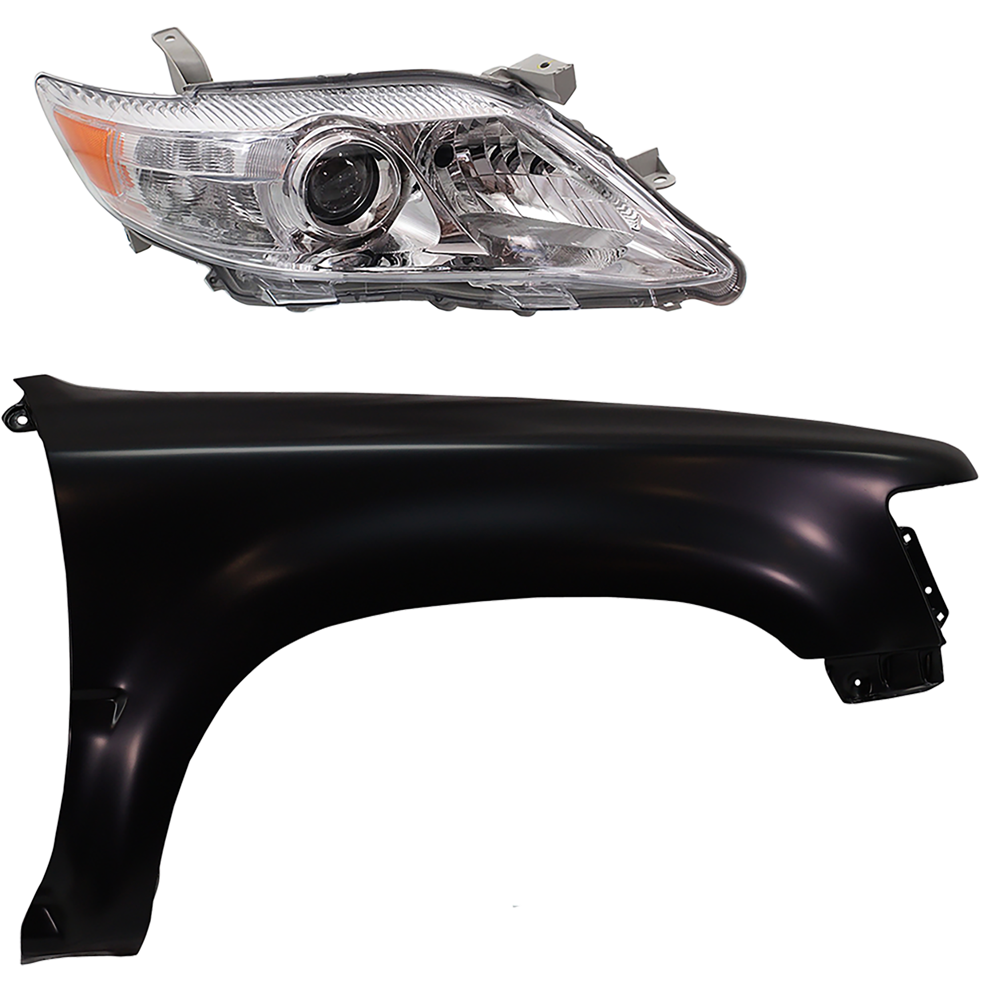 AM CAMRY 10-11 HEAD LAMP RH Lens and Housing Halogen 2 pc Kit with Fender SKU KIT 031323-3404 Partslink TO2519125 TO1241211 OEM 8113033700-5380106110