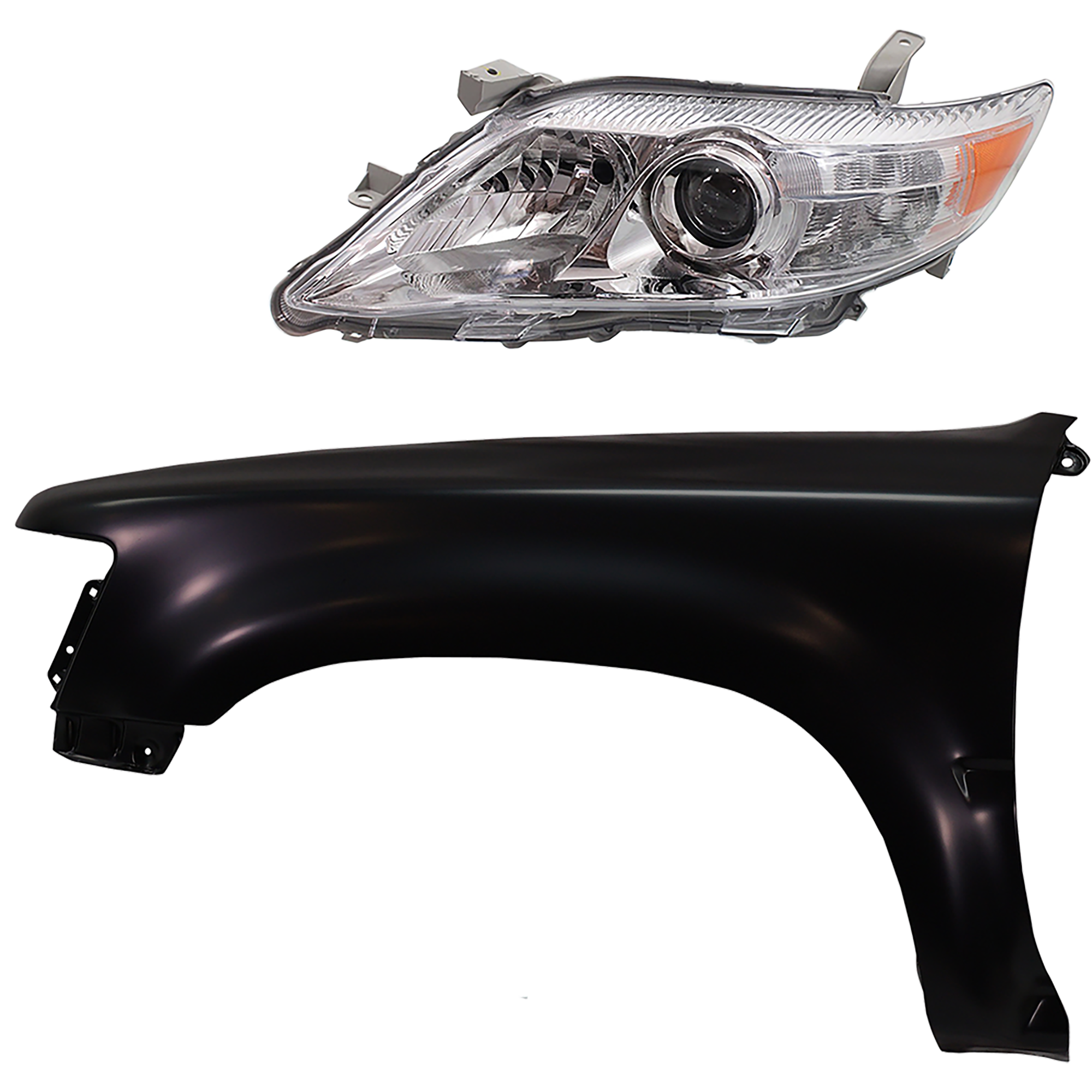 AM CAMRY 10-11 HEAD LAMP LH Lens and Housing Halogen 2 pc Kit with Fender SKU KIT 031323-3405 Partslink TO2518125 TO1240211 OEM 8117033700-5380206120