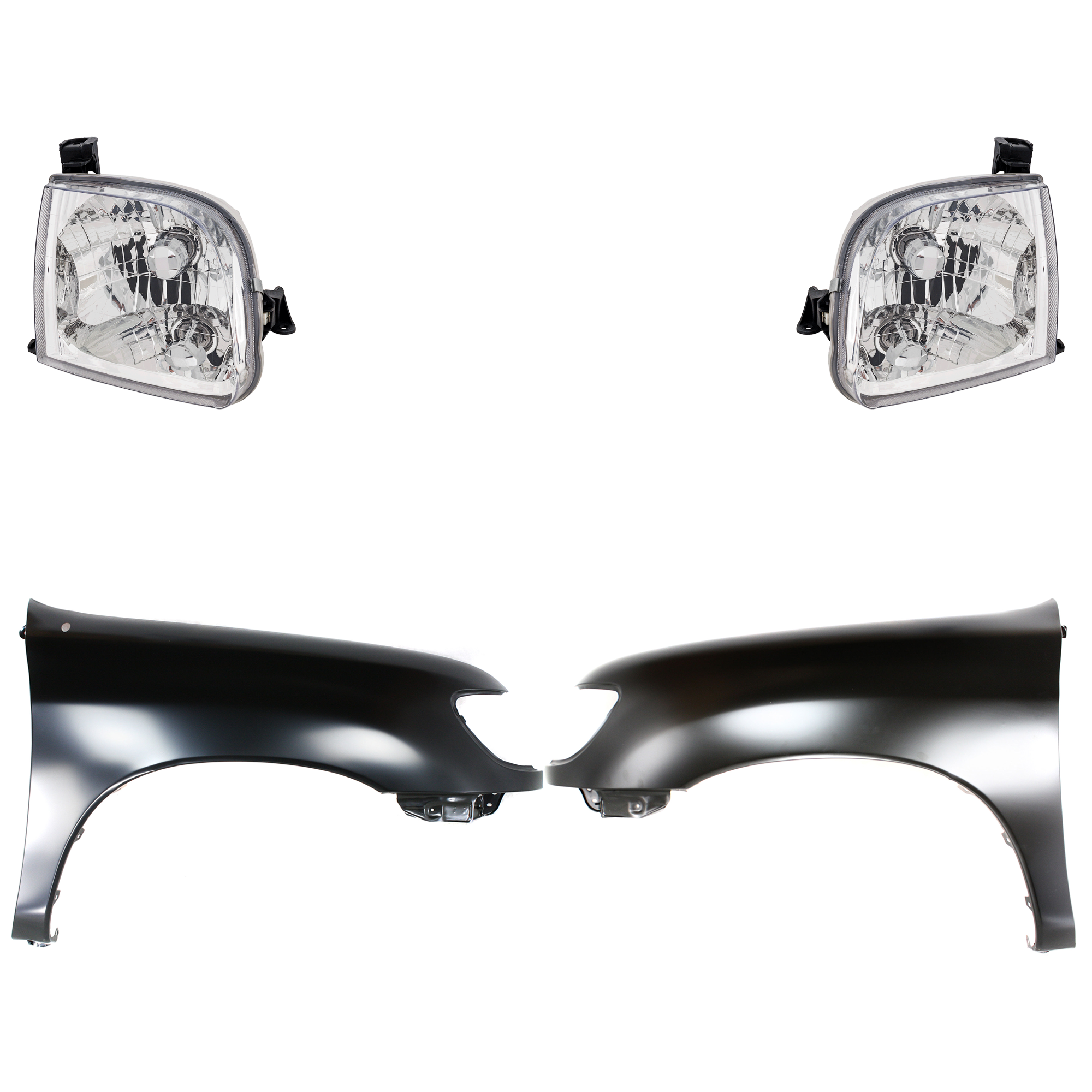AM TUNDRA 00-02 FRONT FENDER RH AND LH Primed 4 pc Kit with Headlights SKU KIT 031323-34303 Partslink TO1241177 TO1240177 TO2502129 TO2503129 OEM 538010C031-538020C031-811500C0