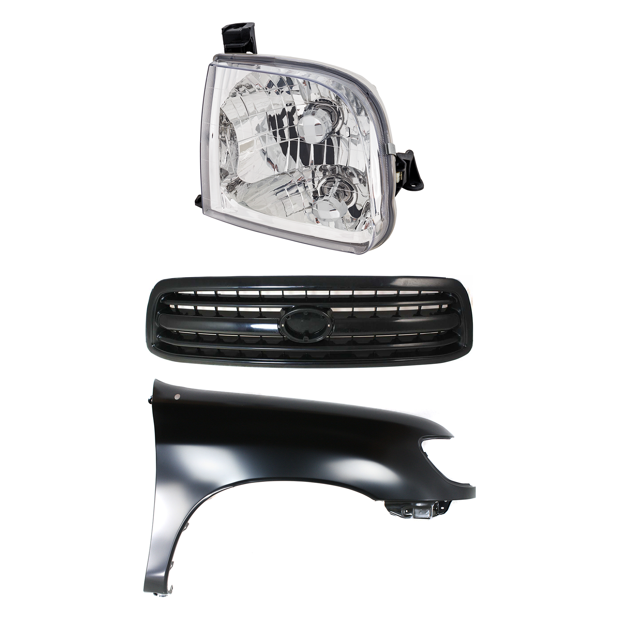 AM TUNDRA 00-02 FRONT FENDER RH Primed 3 pc Kit with Grille and Headlight SKU KIT 031323-34401 Partslink TO1241177 TO1200224 TO1200226 TO2503129 OEM 538010C031-531000C010-811100C0