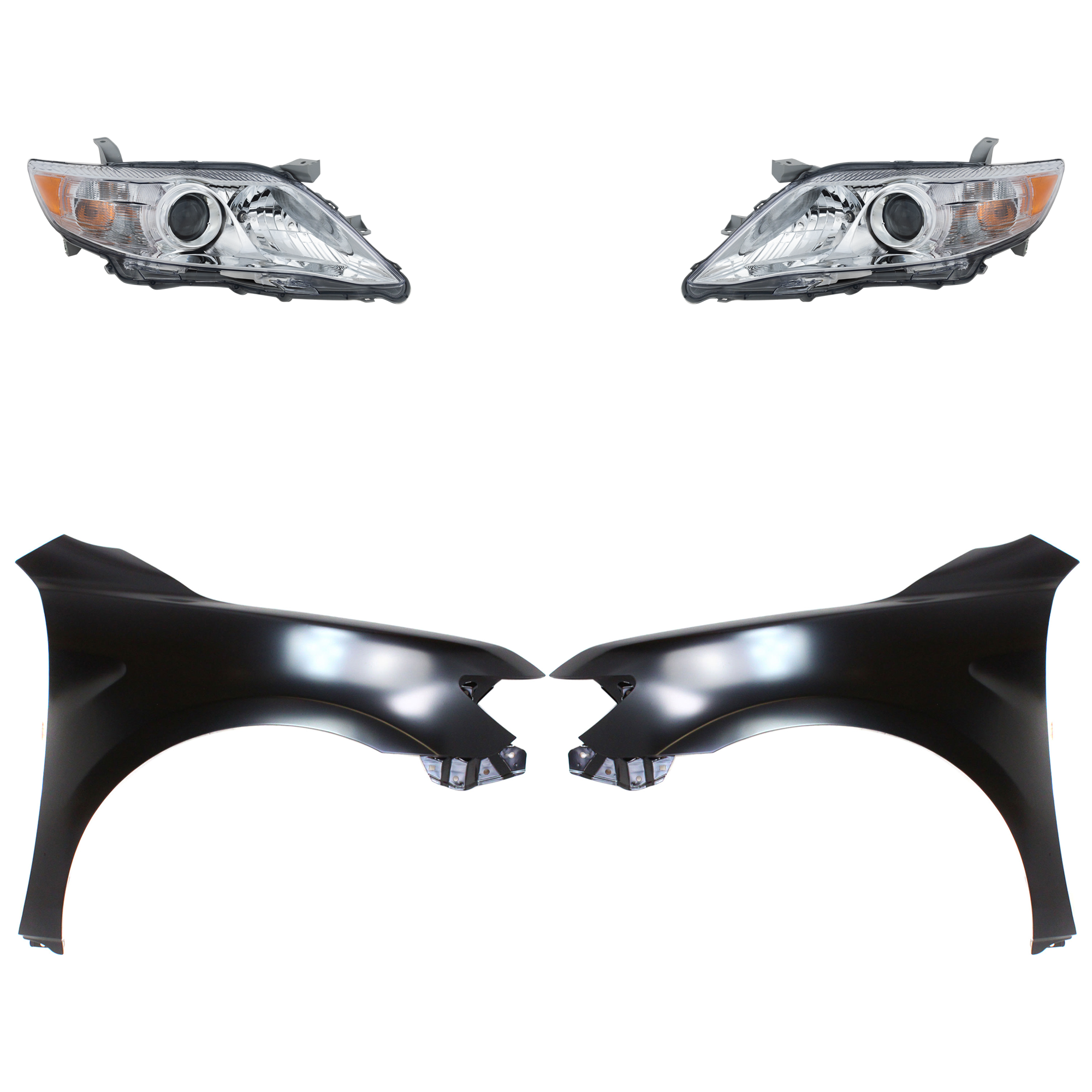 AM CAMRY 10-11 HEAD LAMP RH AND LH Assembly Halogen 4 pc Kit with Fenders SKU KIT 031323-3503 Partslink TO2503191 TO2502191 TO1240211 TO1241211 OEM 8111006500-8115006500-53802061
