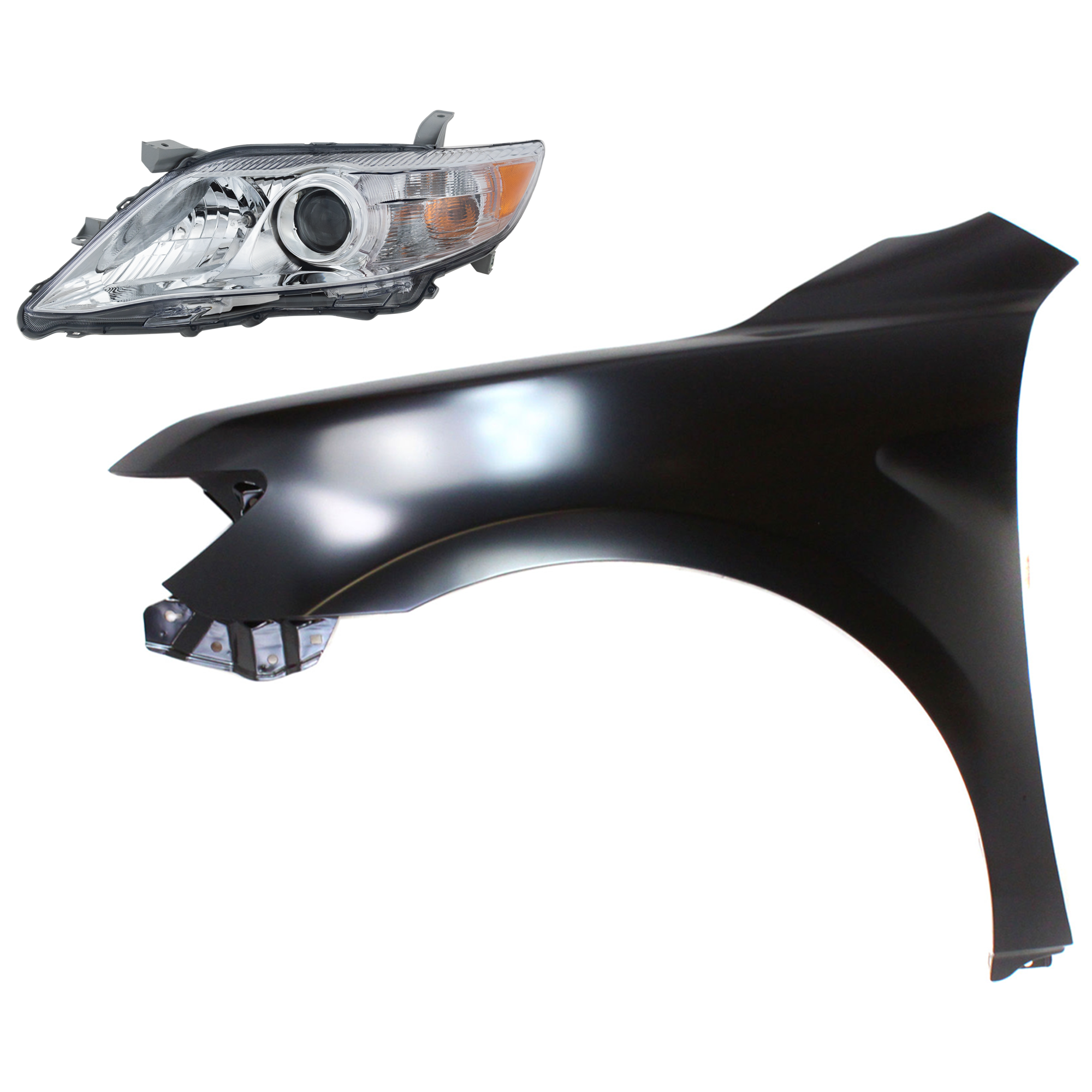 AM CAMRY 10-11 HEAD LAMP LH Assembly Halogen 2 pc Kit with Fender SKU KIT 031323-3505 Partslink TO2502191 TO1240211 OEM 8115006500-5380206120
