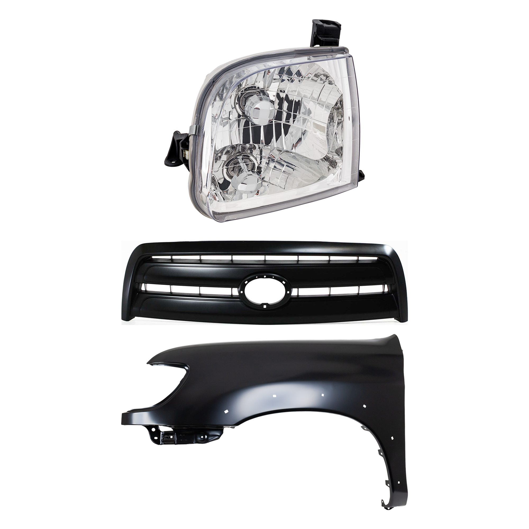 AM TUNDRA 03-03 FRONT FENDER LH Primed 3 pc Kit with Grille and Headlight SKU KIT 031323-35402 Partslink TO1240176 TO1200254 TO2502129 OEM 538020C041-531000C090-811500C0