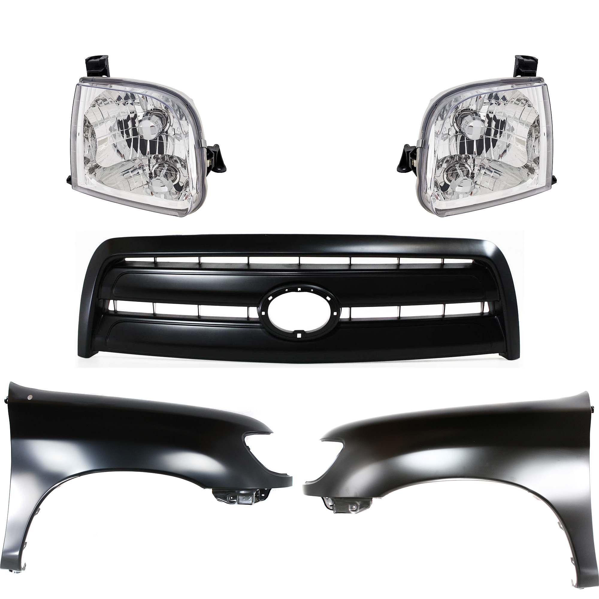 AM TUNDRA 03-03 FRONT FENDER RH AND LH Primed 5 pc Kit with Grille and Headlights SKU KIT 031323-356 Partslink TO1241177 TO1240177 TO1200254 TO2503129 TO2502129 OEM 538010C031-538020C031-531000C0