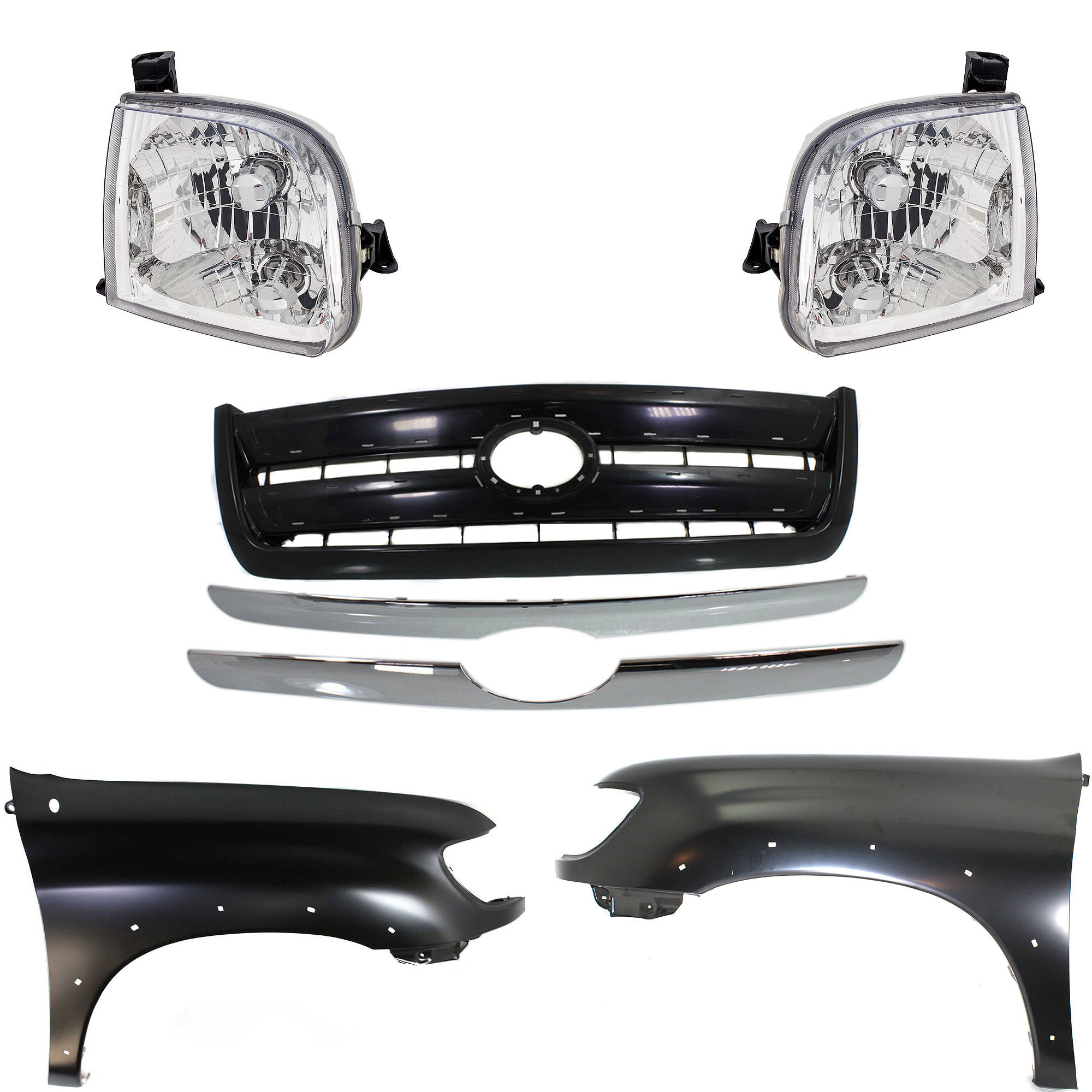 AM TUNDRA 03-04 FRONT FENDER RH AND LH Primed 5 pc Kit with Grille and Headlights SKU KIT 031323-359 Partslink TO1240176 TO1241176 TO1200262 TO2503129 TO2502129 OEM 538020C041-538010C041-531000C1