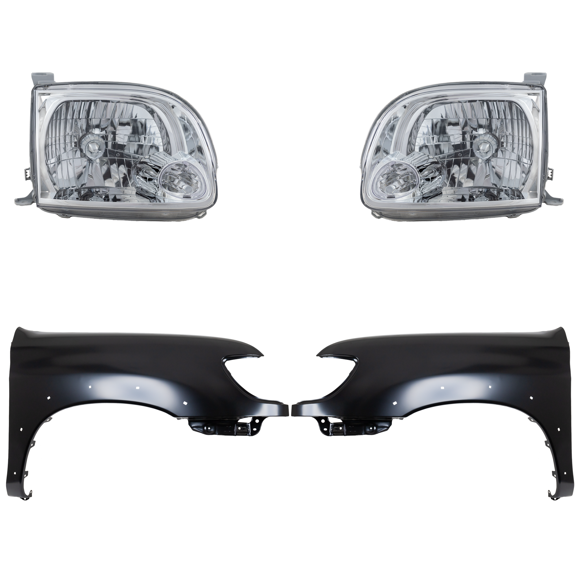 AM TUNDRA 05-06 HEAD LAMP RH AND LH Assembly Halogen 4 pc Kit with Fenders SKU KIT 031323-37503 Partslink TO2503166 TO2502166 TO1240176 TO1241176 OEM 811100C040-811500C040-538020C0