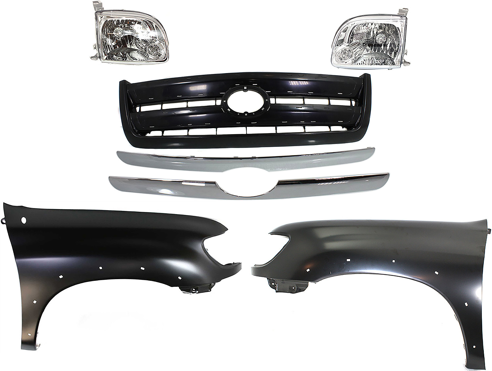 AM TUNDRA 05-06 HEAD LAMP RH AND LH Assembly Halogen Extended Cab Pickup Access Cab 5 pc Kit with Fenders and Grille Assembly SKU KIT 031323-375 Partslink TO2503166 TO2502166 TO1241176 TO1240176 TO1200262 OEM 811100C040-811500C040-538010C0