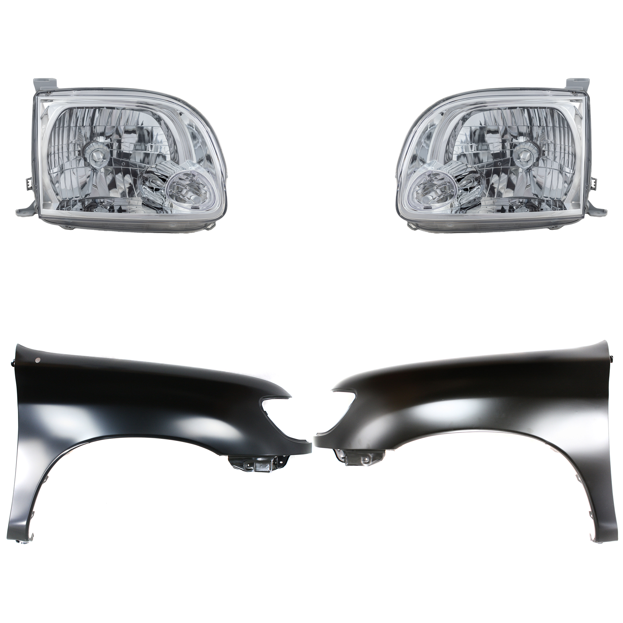 AM TUNDRA 05-06 HEAD LAMP RH AND LH Assembly Halogen Extended Cab Pickup Access Cab 4 pc Kit with Fenders SKU KIT 031323-37603 Partslink TO2503166 TO2502166 TO1240177 TO1241177 OEM 811100C040-811500C040-538020C0