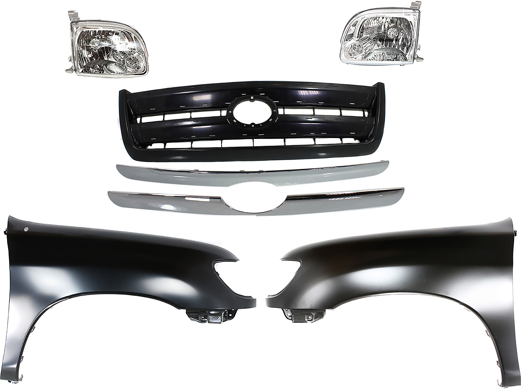 AM TUNDRA 05-06 HEAD LAMP RH AND LH Assembly Halogen Extended Cab Pickup Access Cab 5 pc Kit with Fenders and Grille Assembly SKU KIT 031323-376 Partslink TO2503166 TO2502166 TO1240177 TO1241177 TO1200262 OEM 811100C040-811500C040-538020C0