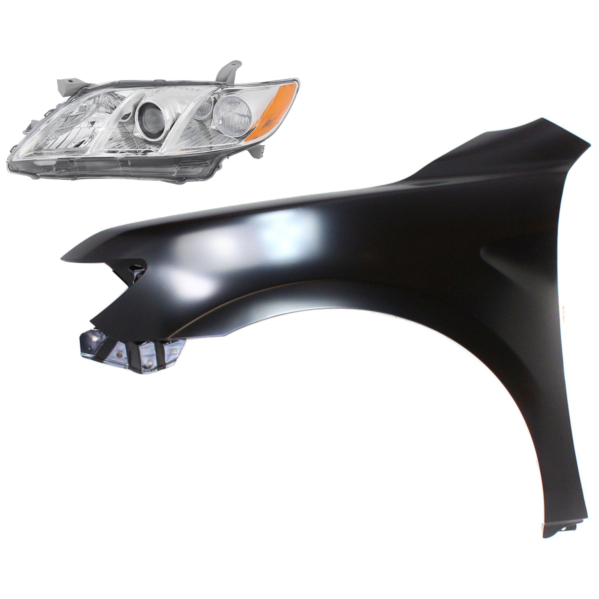 AM CAMRY 07-09 HEAD LAMP LH Lens and Housing Halogen 2 pc Kit with Fender SKU KIT 031323-37705 Partslink TO2518105 TO1240211 OEM 8117006201-5380206120