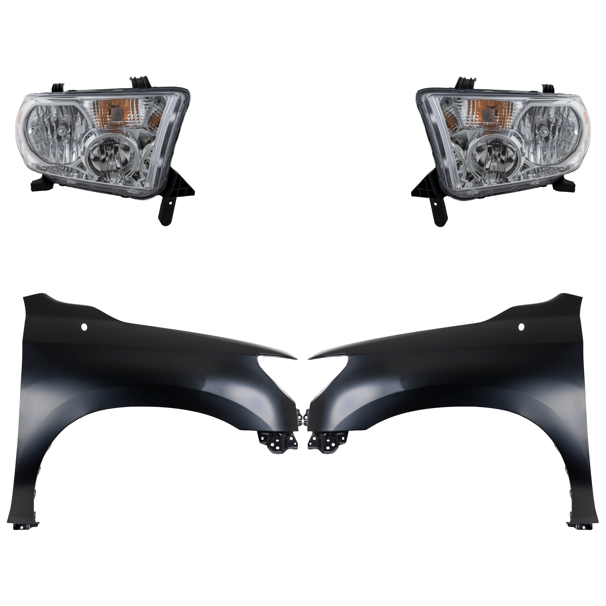 AM TUNDRA 07-09 HEAD LAMP RH AND LH Assembly Halogen 4 pc Kit with Fenders SKU KIT 031323-38003 Partslink TO2503171 TO2502171 TO1240217 TO1241217 OEM 811100C051-811500C051-538020C1