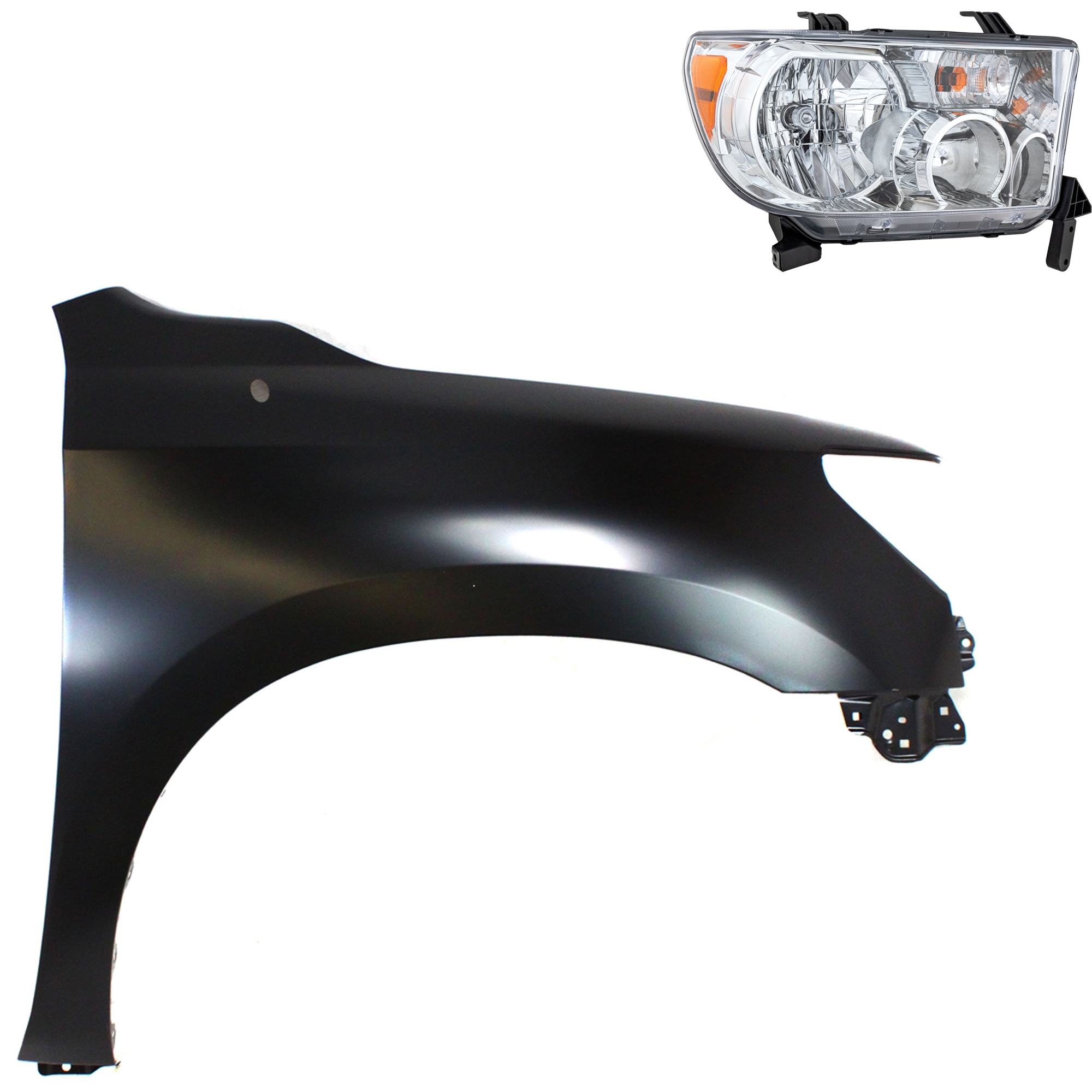 AM TUNDRA 09-09 HEAD LAMP RH Assembly Halogen 2 pc Kit with Fender SKU KIT 031323-38104 Partslink TO2503194 TO1241217 OEM 811100C070-538010C190