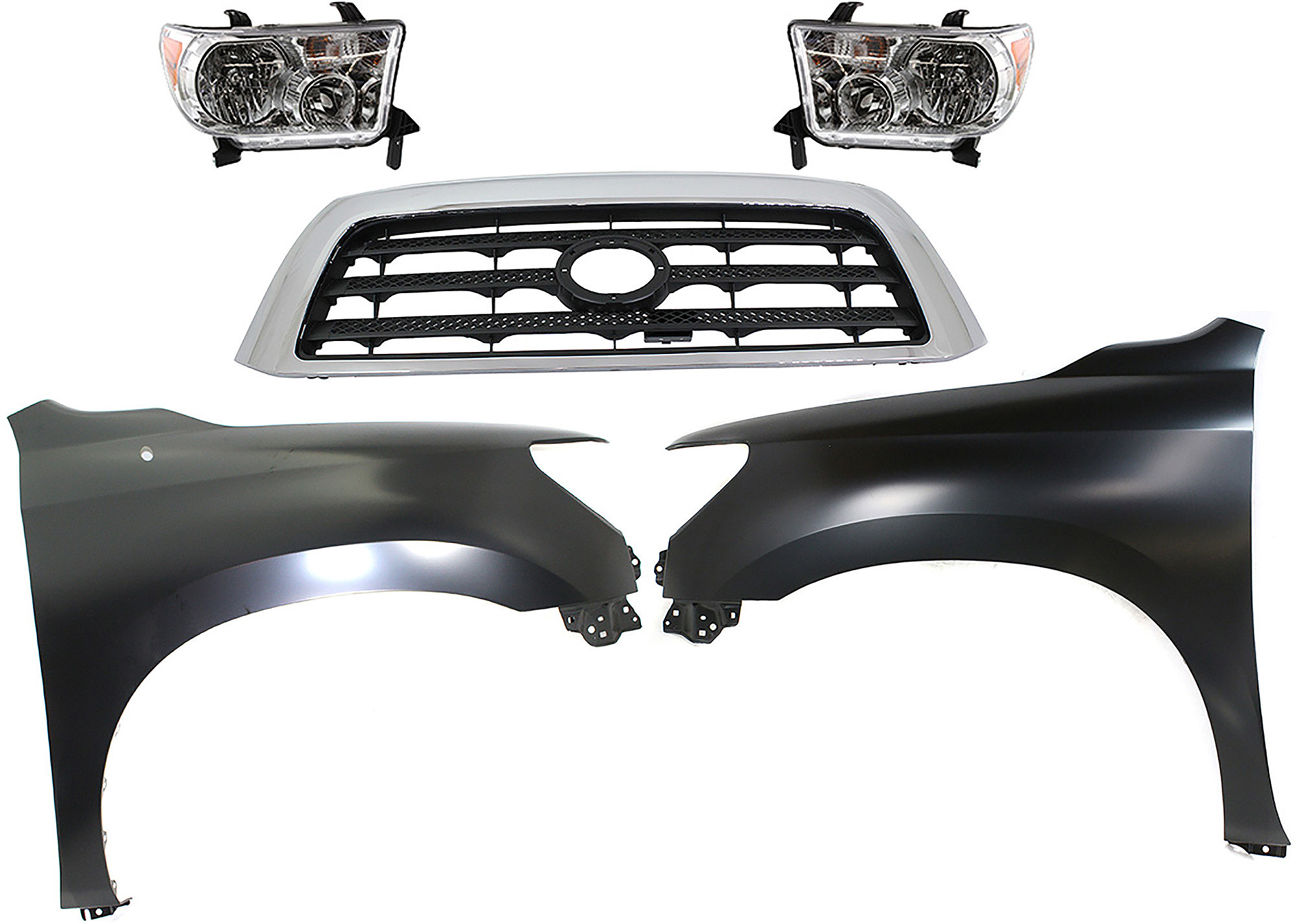 AM TUNDRA 07-09 HEAD LAMP RH AND LH Assembly Halogen 5 pc Kit with Fenders and Grille Assembly CAPA SKU KIT 031323-388 Partslink TO1200301 TO1240217C TO1241217C TO2502171C TO2503171C OEM 531000C160-538010C190-538020C1