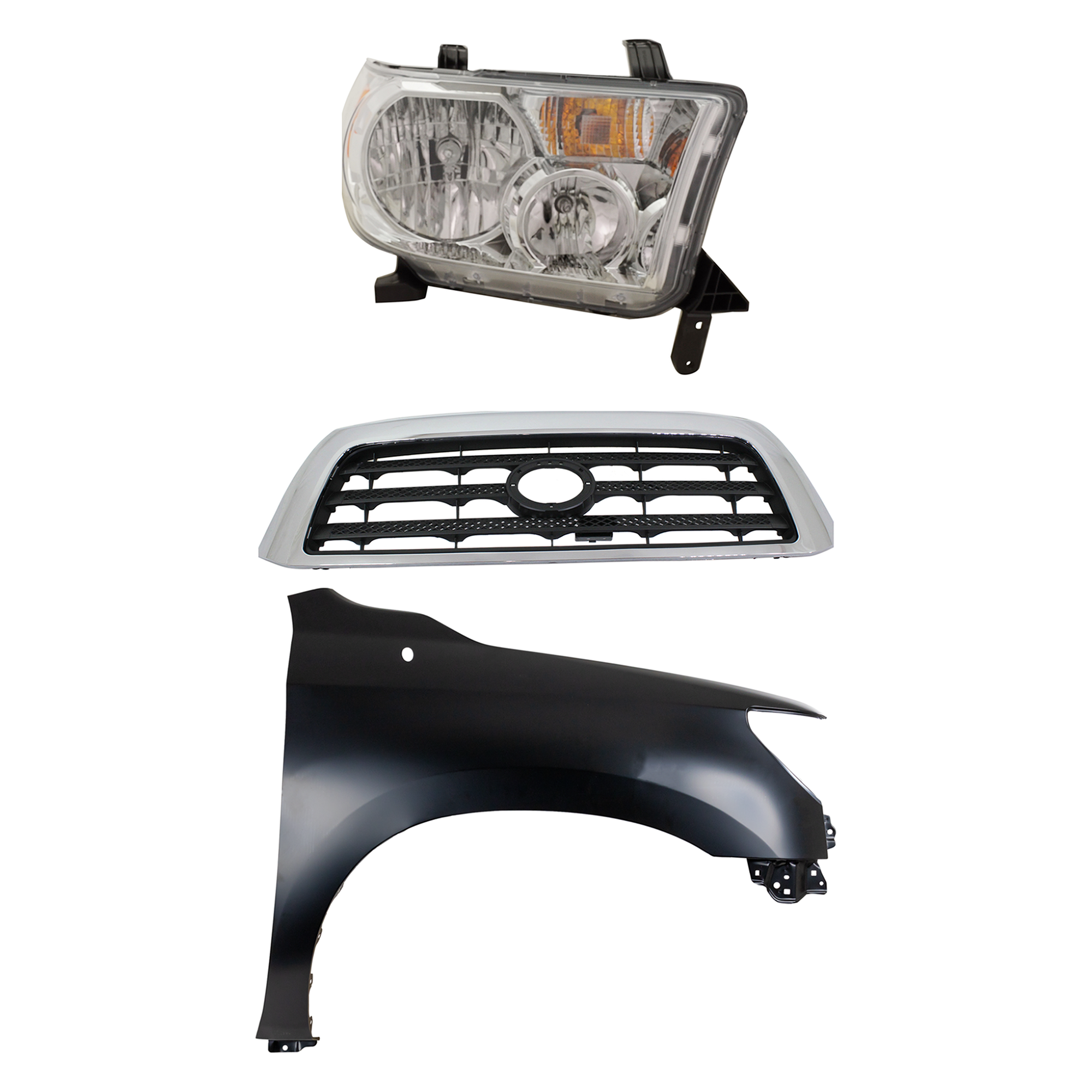 AM TUNDRA 09-09 HEAD LAMP RH Assembly Halogen 3 pc Kit with Fender and Grille Assembly CAPA SKU KIT 031323-38901 Partslink TO1200301 TO1241217C TO2503194C OEM 531000C160-538010C190-811100C0